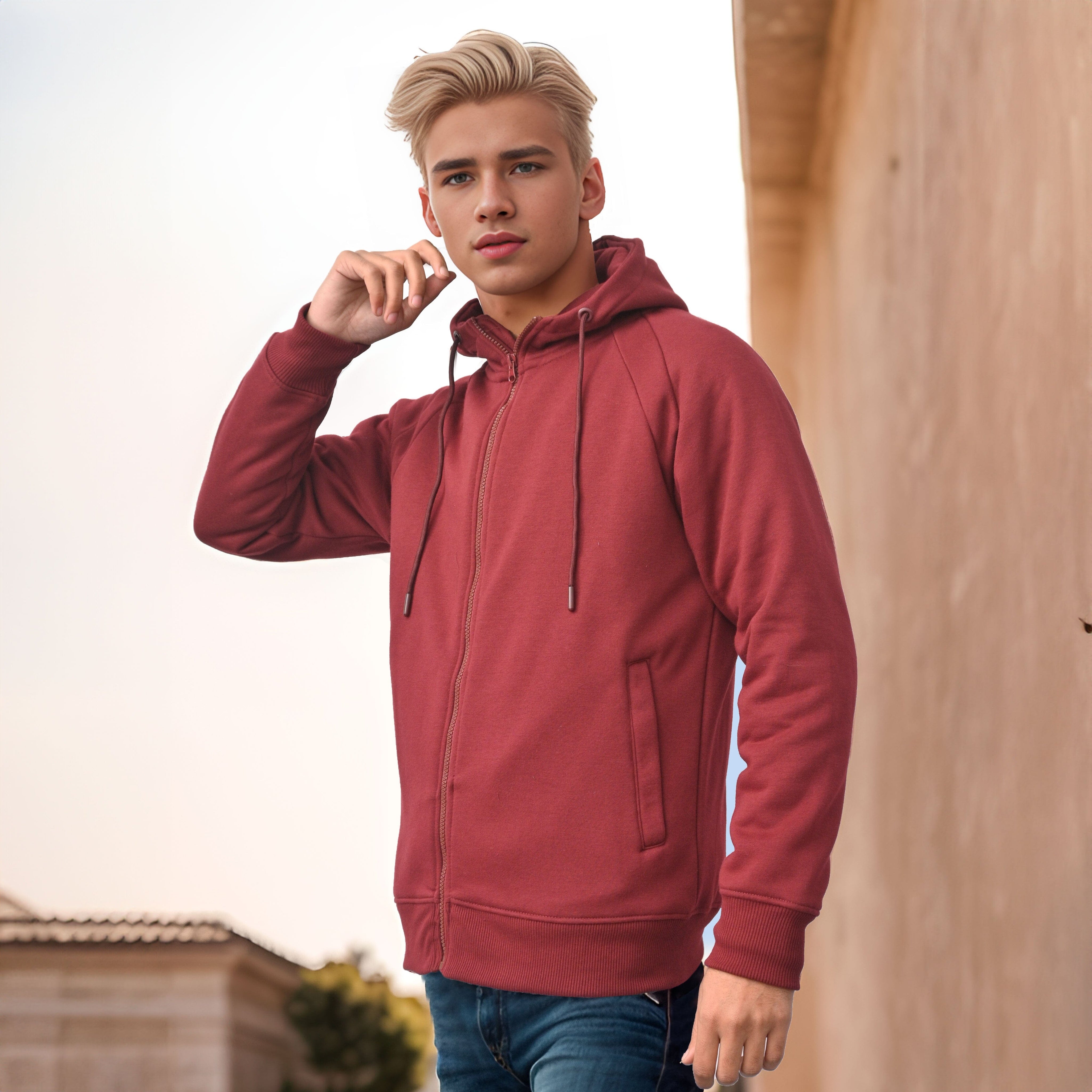 Polo Republica Men's Raglan Fleece Minor Fault Zipper Hoodie Men's Zipper Hoodie Polo Republica Maroon S 