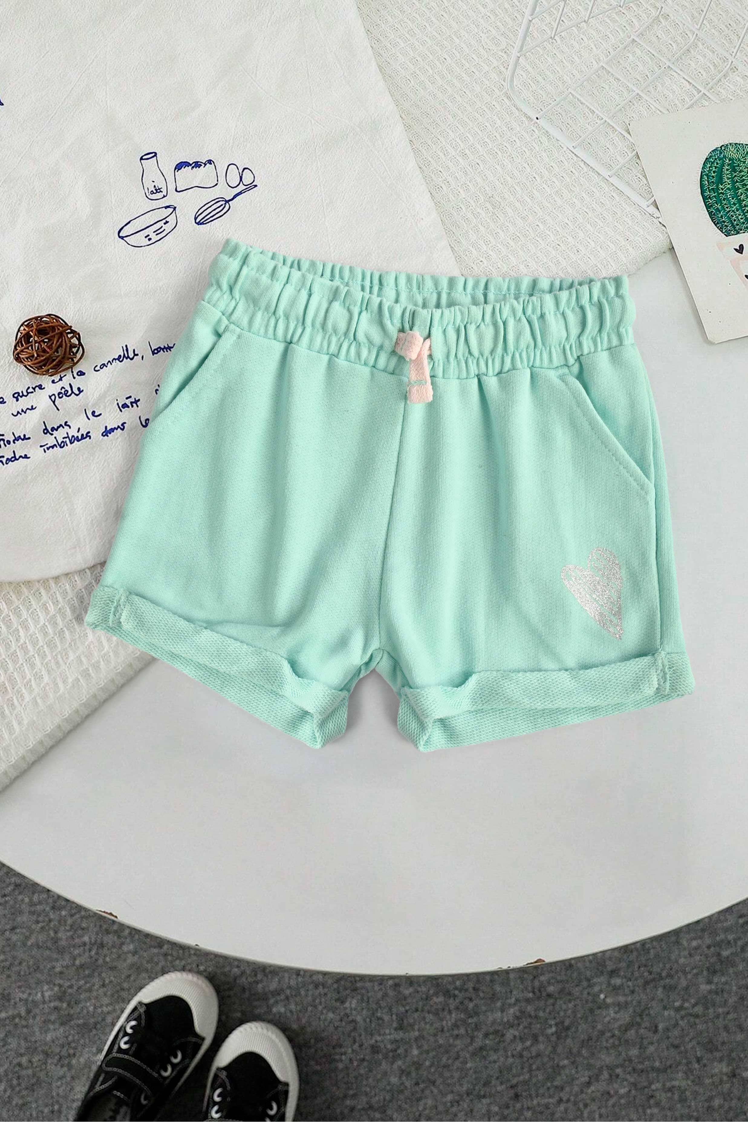 Tessential Kid's Glitter Heart Printed Minor Fault Terry Shorts 