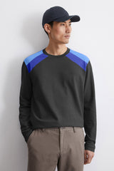 Men's Contrast Shoulder Crew Neck Tee Shirt