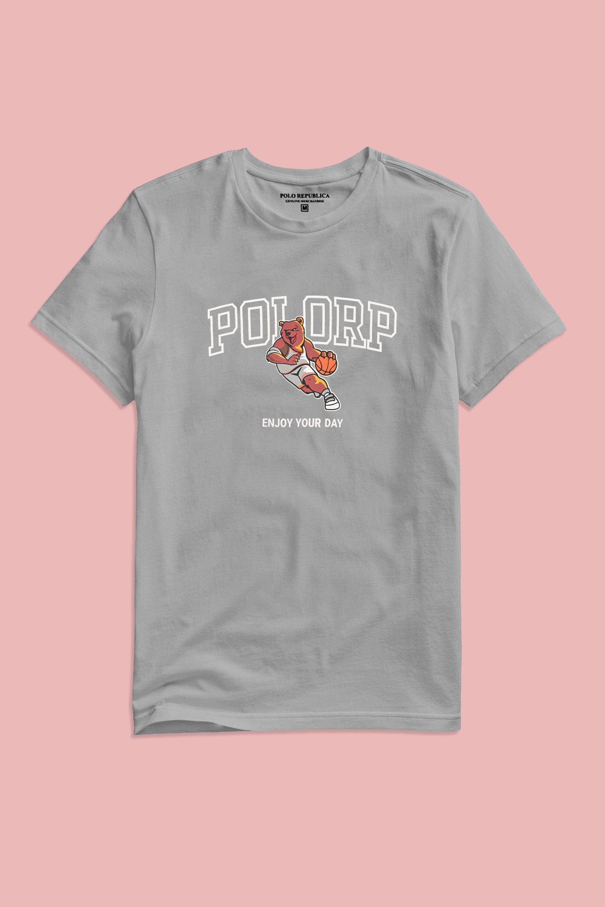 Polo Republica Men's Bear Basketball Printed Crew Neck Tee Shirt Men's Tee Shirt Polo Republica 