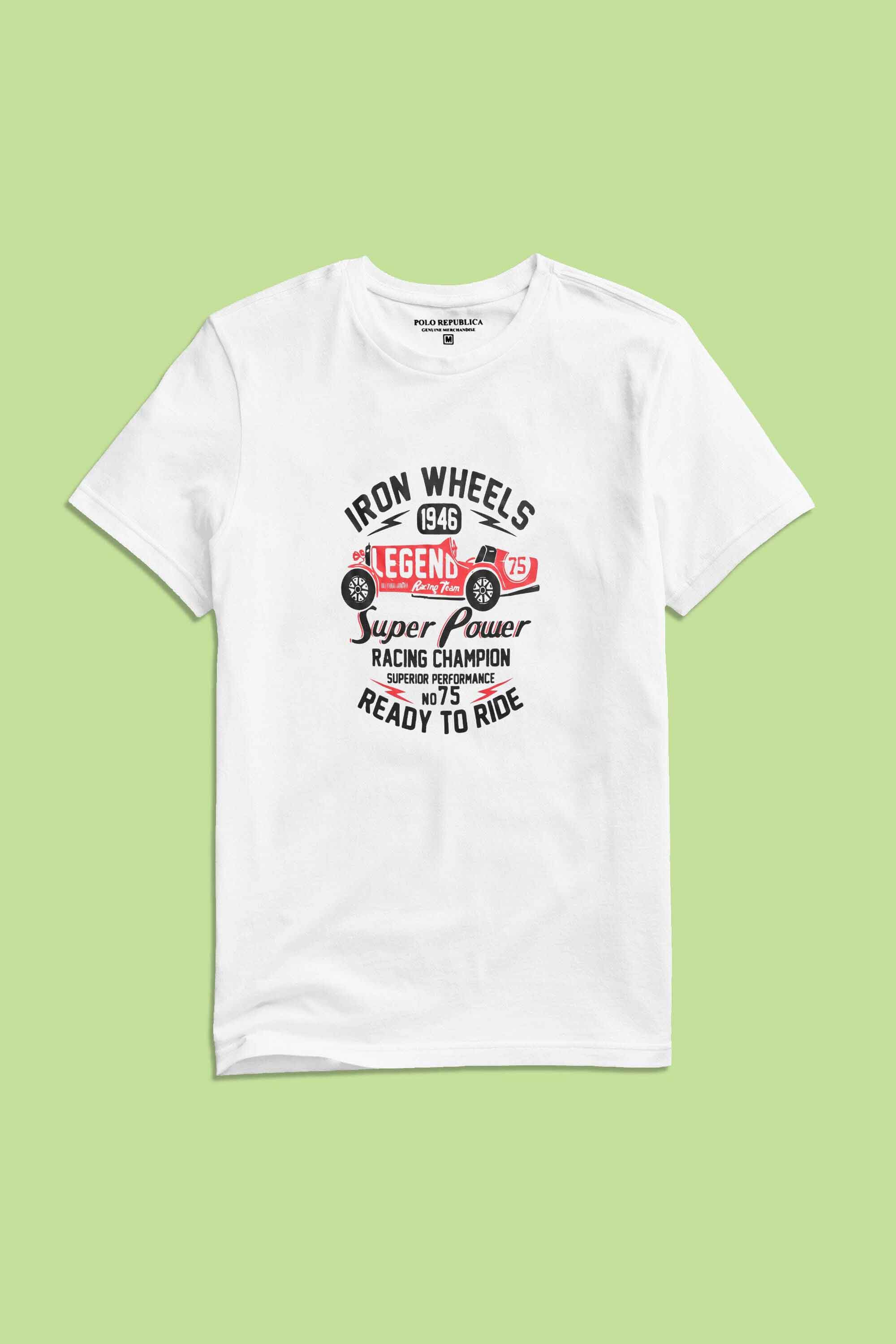 Polo Republica Men's Iron Wheels Printed Short Sleeve Tee Shirt