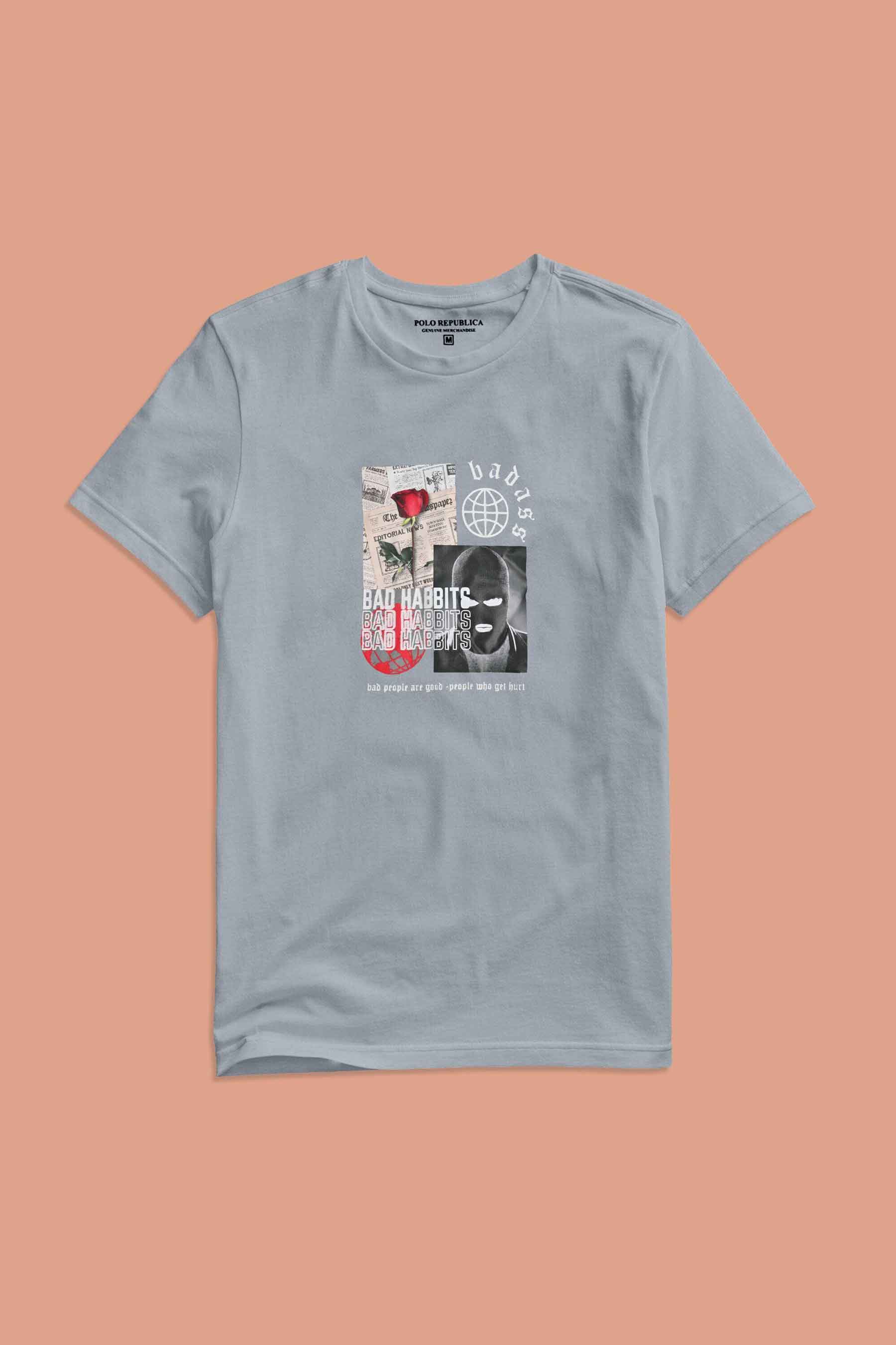 Polo Republica Men's Bad Habits Printed Crew Neck Tee Shirt