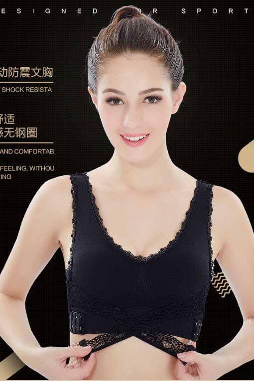 Front Cross Side Buckle Push Up Lace design Sports Bra Women's Lingerie RAM 