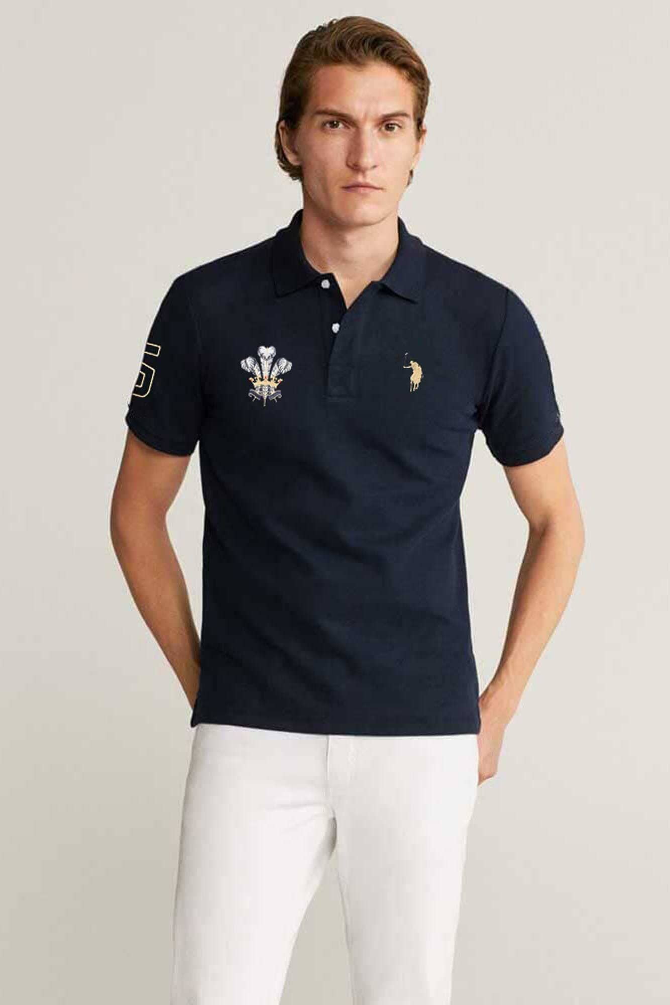 Polo Republica Men's Pony Three Feathers & 5 Embroidered Short Sleeve Polo Shirt