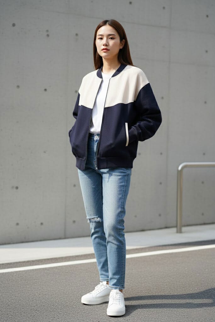 Max 21 Women's Two-Tone Boxy Bomber Jacket