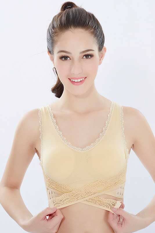 Front Cross Side Buckle Push Up Lace design Sports Bra Women's Lingerie RAM 