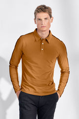 Men's Contrast Striped Design Long Sleeve Polo Shirt