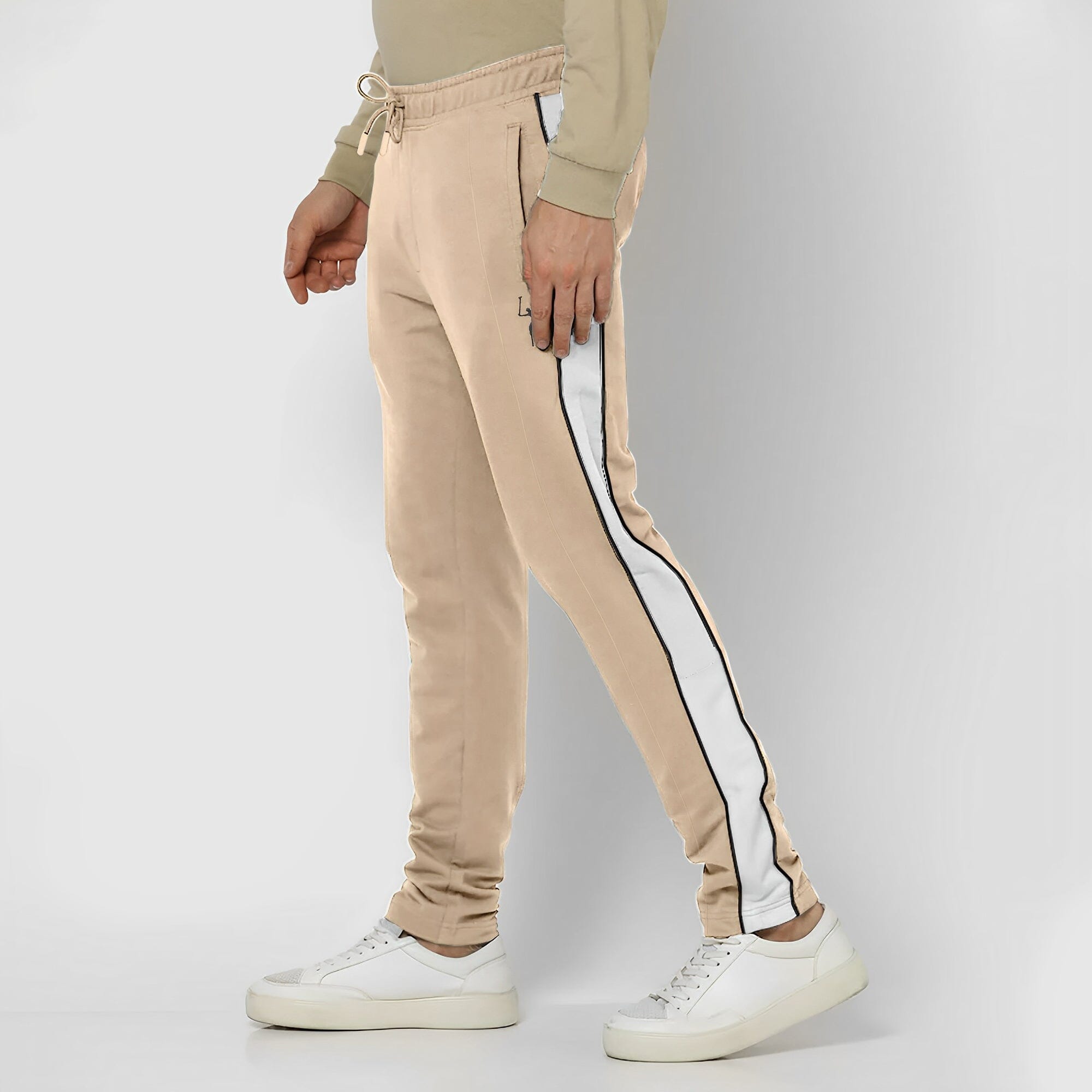 Polo Republica Men's Contrast Panel Pony Embroidered Terry Trousers Men's Trousers Polo Republica Skin & Off White S 