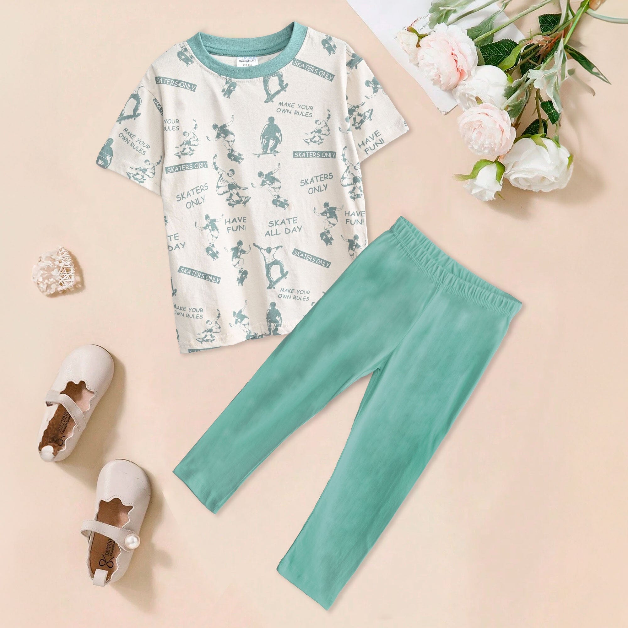 Mango Kid's Skaters Only Printed Twin Set Boys Twin Set First Choice Off White & Teal (92) 1-1.5 Years 