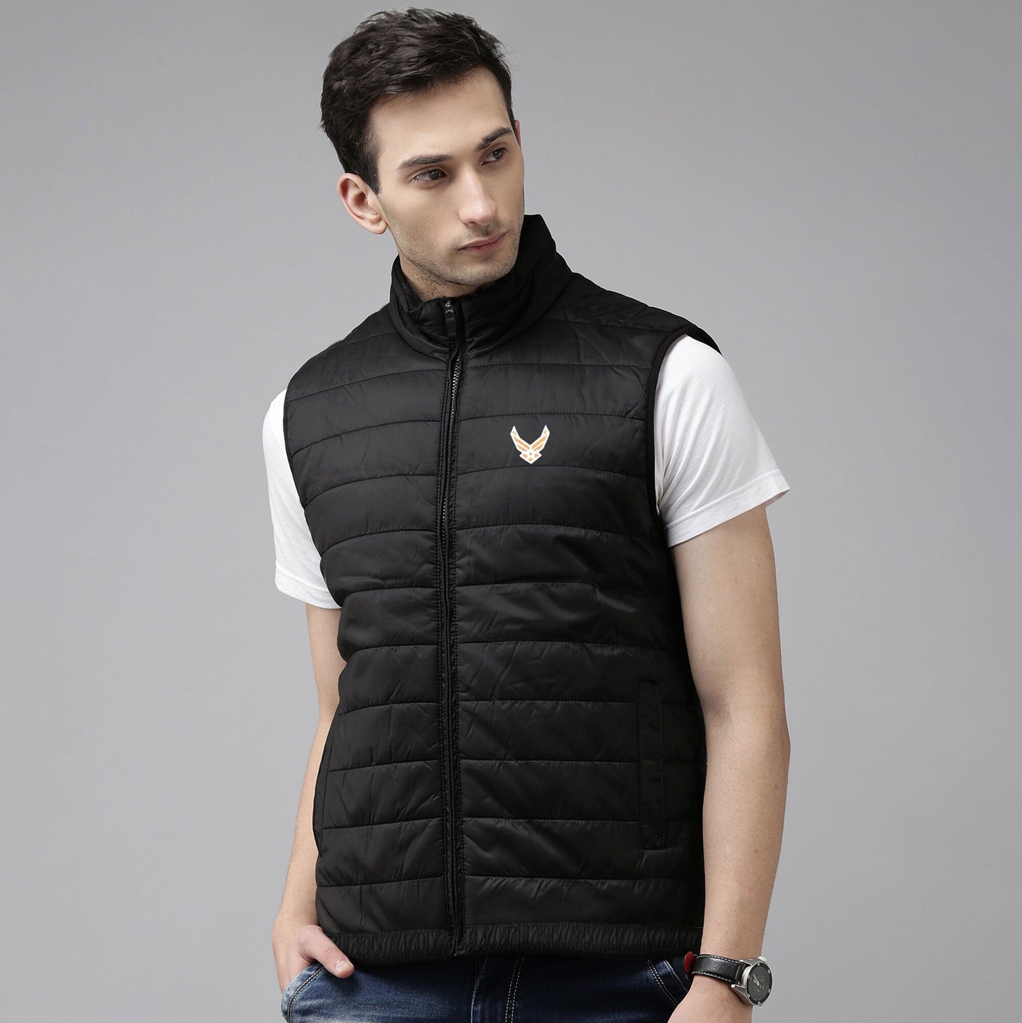 Burnt Soul Men's Logo Embroidered Puffer Gilet Men's Gilet IBT Black S 