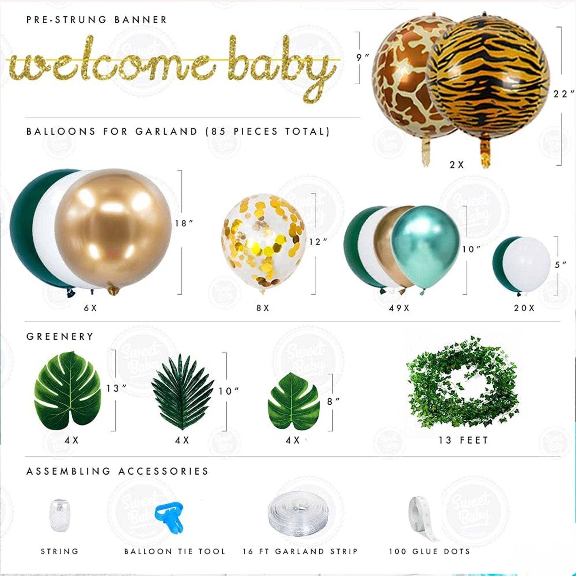 Safari Balloon Garland With Leaves Decoration Theme Home Decor UNU 