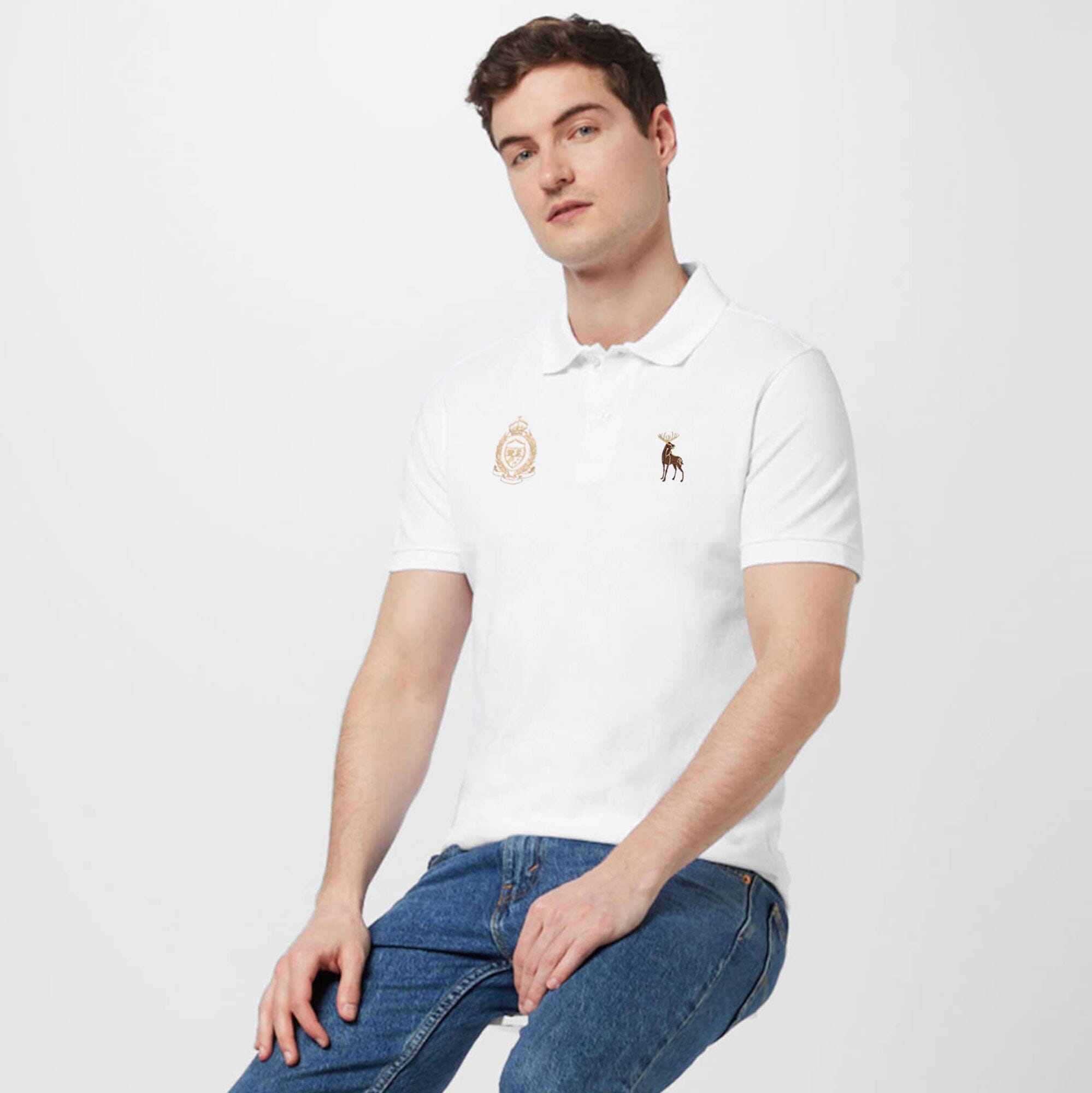 Polo Republica Men's Moose & Crown Crest Embroidered Short Sleeve Polo Shirt Men's Polo Shirt Polo Republica 