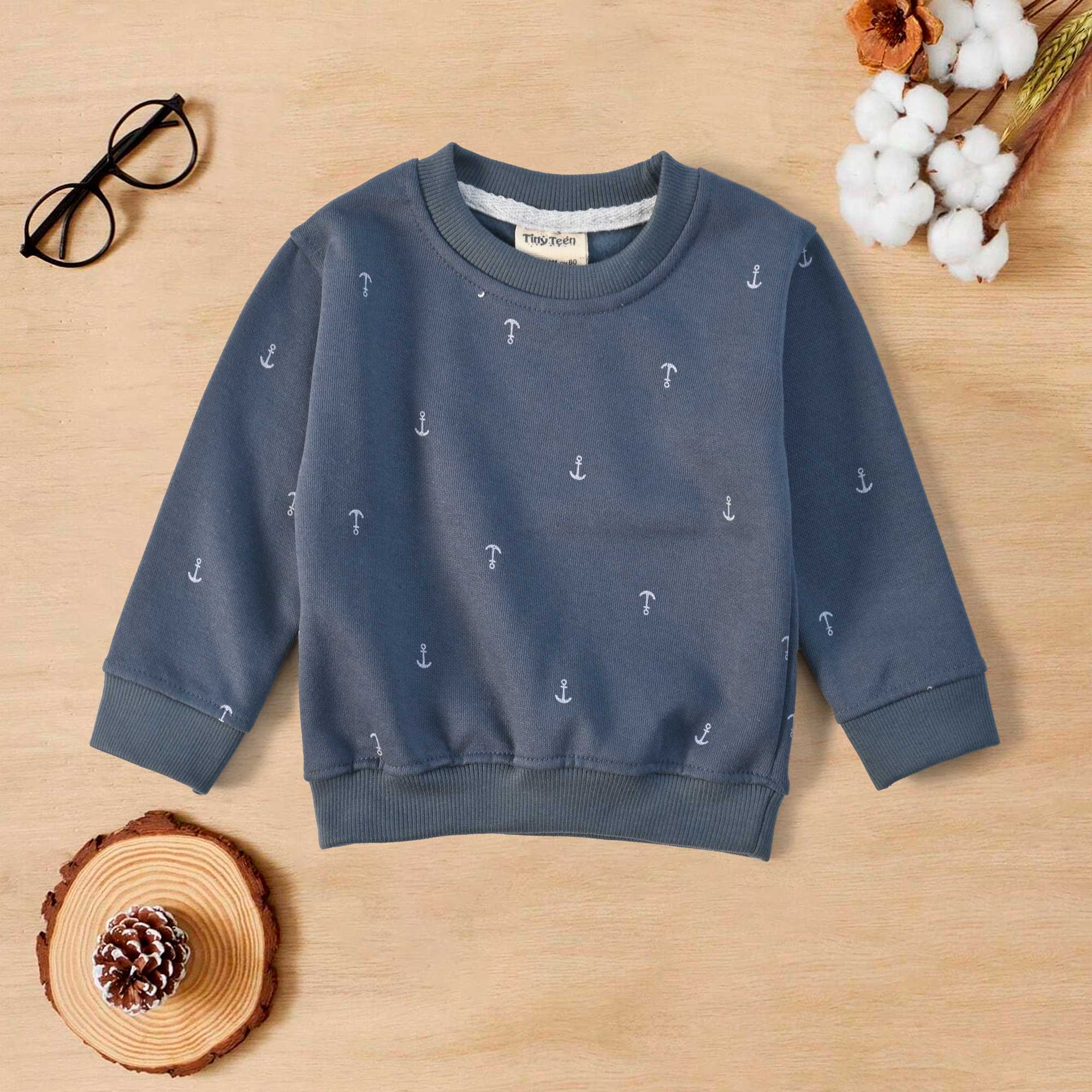 Tiny Teen Kid's Anchor Printed Fleece Sweat Shirt Kid's Sweat Shirt SNR Powder Blue 6-9 Months 