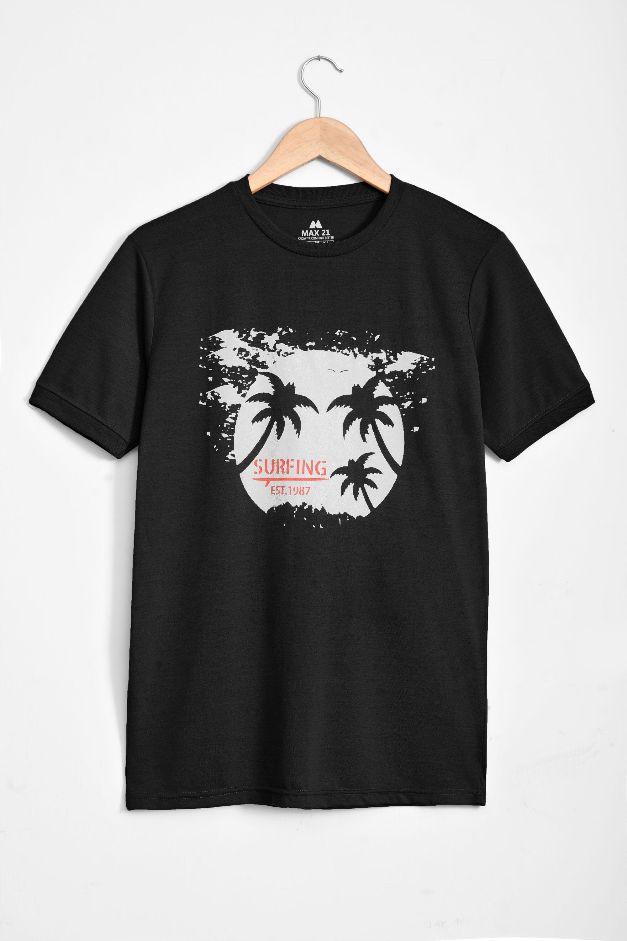Max 21 Men's Pine Tree Printed Classic Tee shirt Men's Tee Shirt SZK Black S 