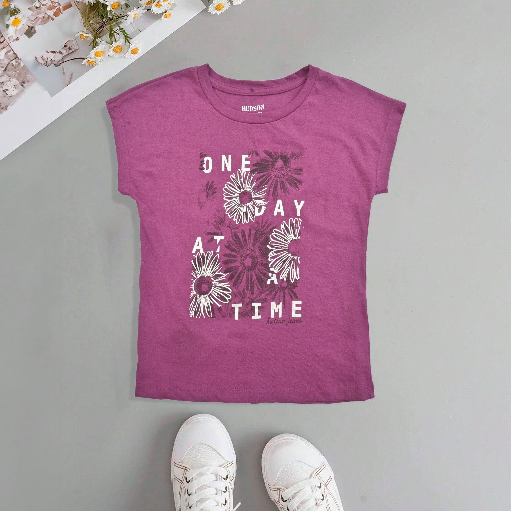 Hudson Girl's One Day At Time Printed Minor Fault Tee Shirt Girl's Tee Shirt HAS Apparel Purple S(7 Years) 