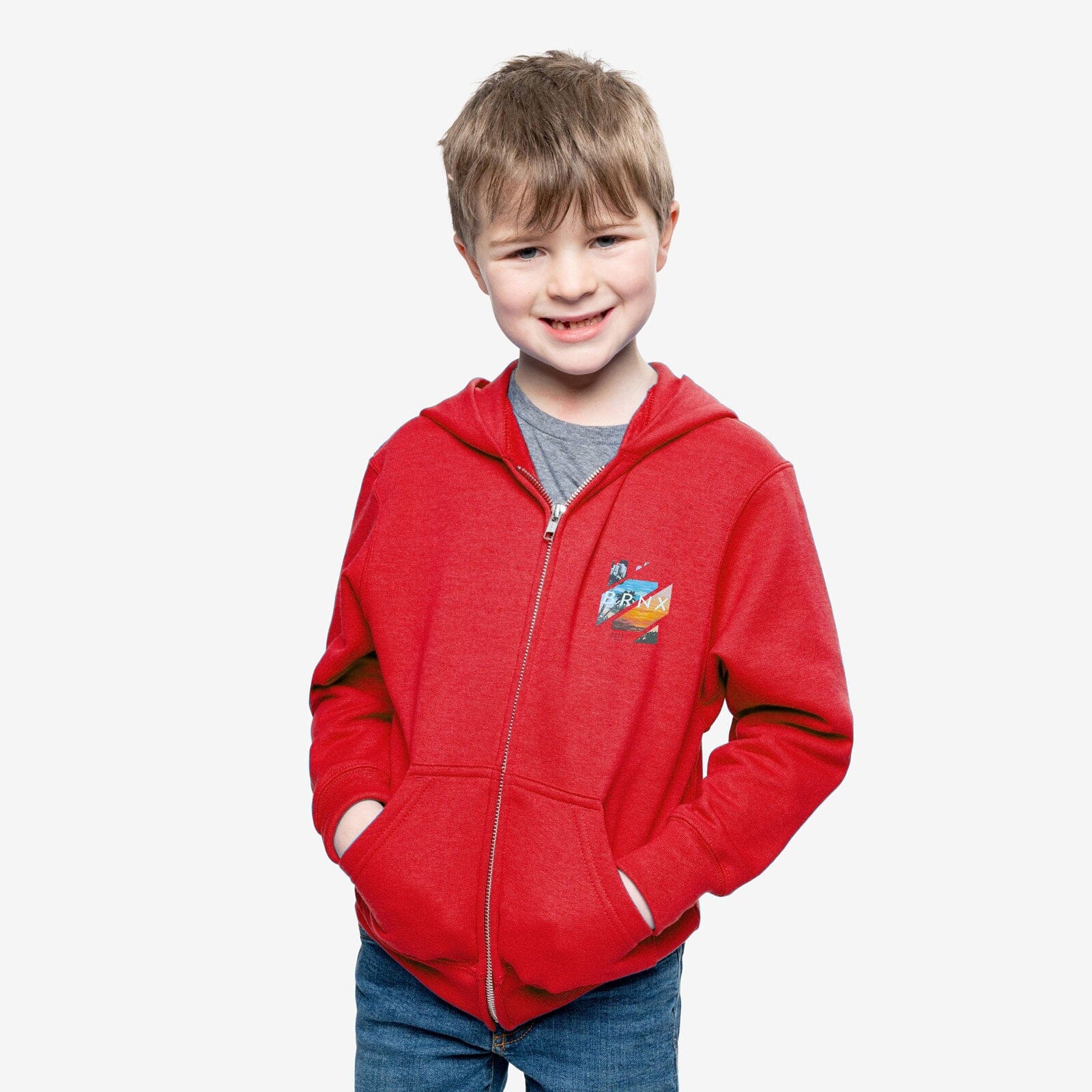 Independent Kid's Brnx Printed Zipper Fleece Hoodie kid's Zipper Hoodie SNR Red XS(4-5 Years) 