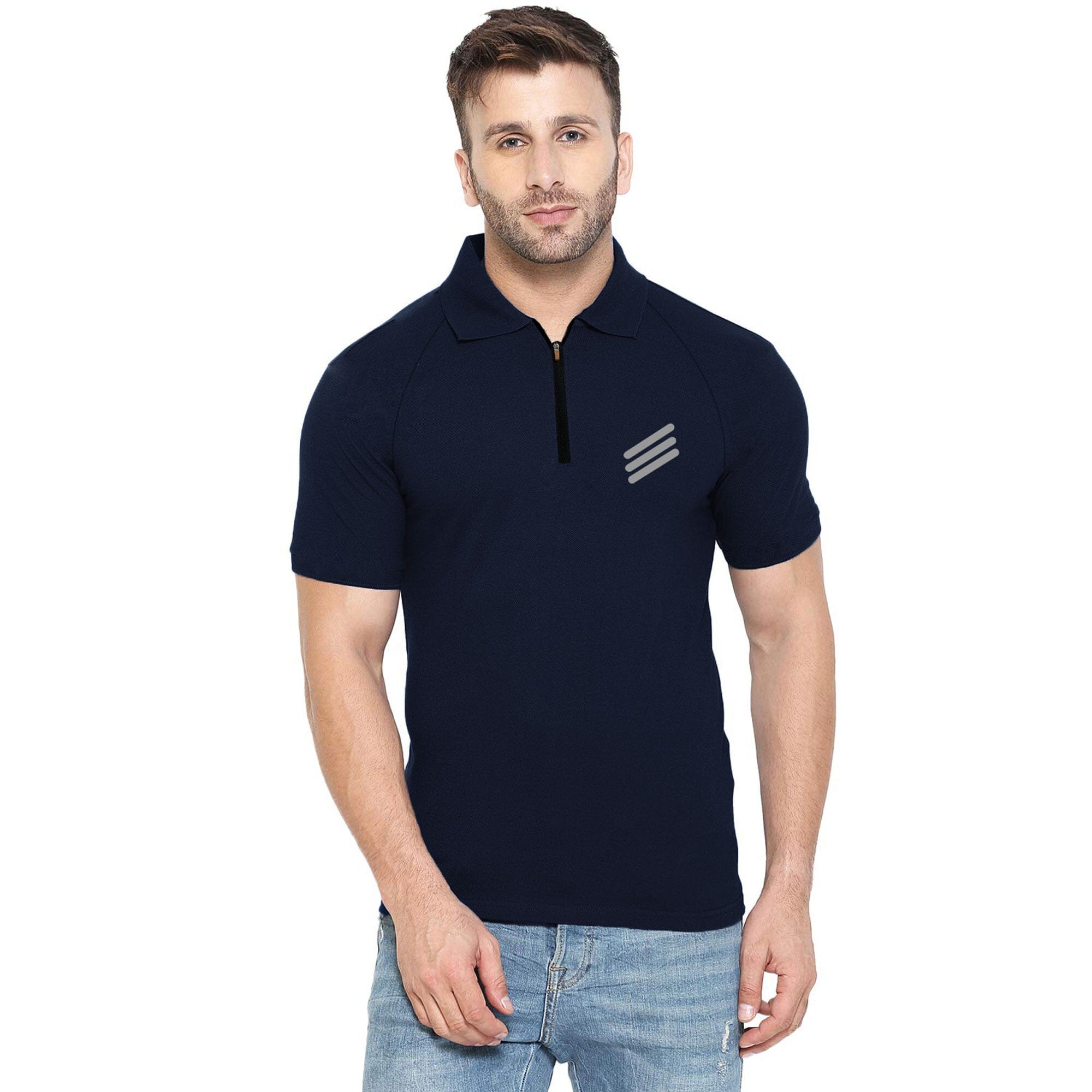 Poler Men's Quarter Zipper Reflective Stripes Style Activewear Polo Shirt
