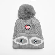 Kid's Pom Pom Fur Beanie Cap Cap SRL Grey 