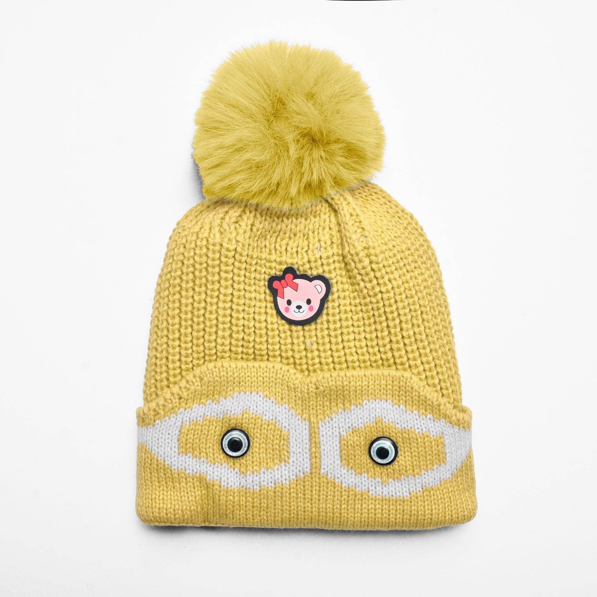 Kid's Pom Pom Fur Beanie Cap Cap SRL Mustard 
