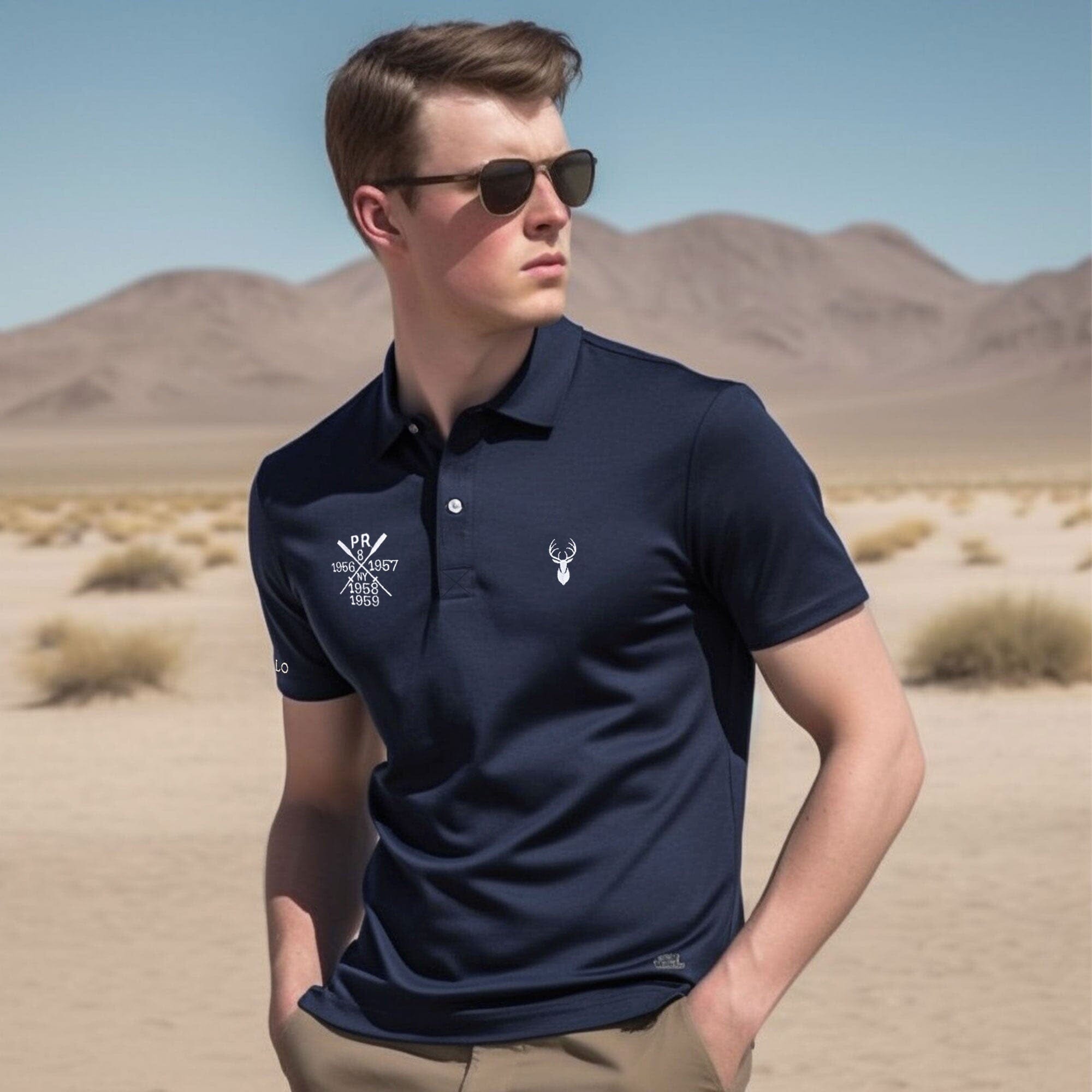 Polo Republica Men's Deer & PR Mallets Embroidered Short Sleeve Polo Shirt Men's Polo Shirt Polo Republica Navy S 