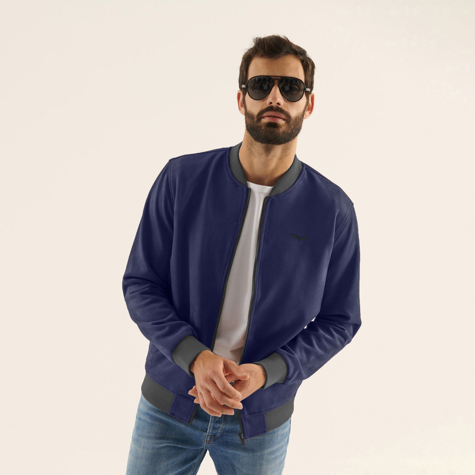 Eternity Men's Logo Embroidered Bomber Jacket Men's Jacket ETY Navy & Grey M 