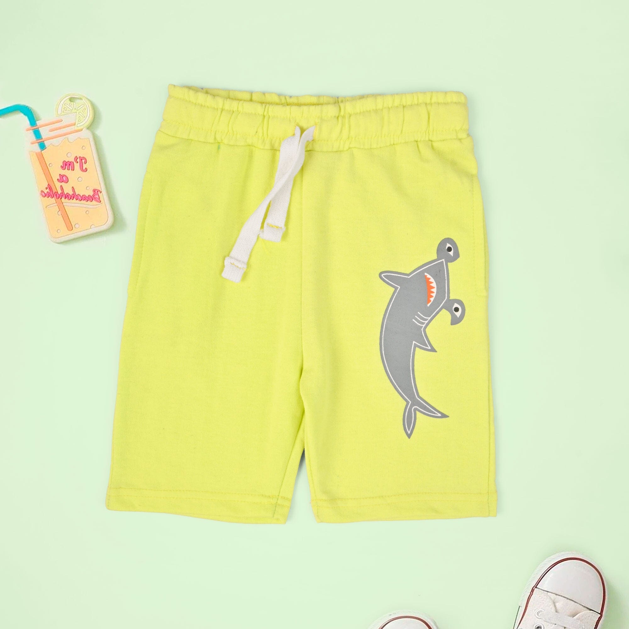 Minoti Kid's Whale Printed Terry Shorts Kid's Shorts SNR Lime 9-12 Months 