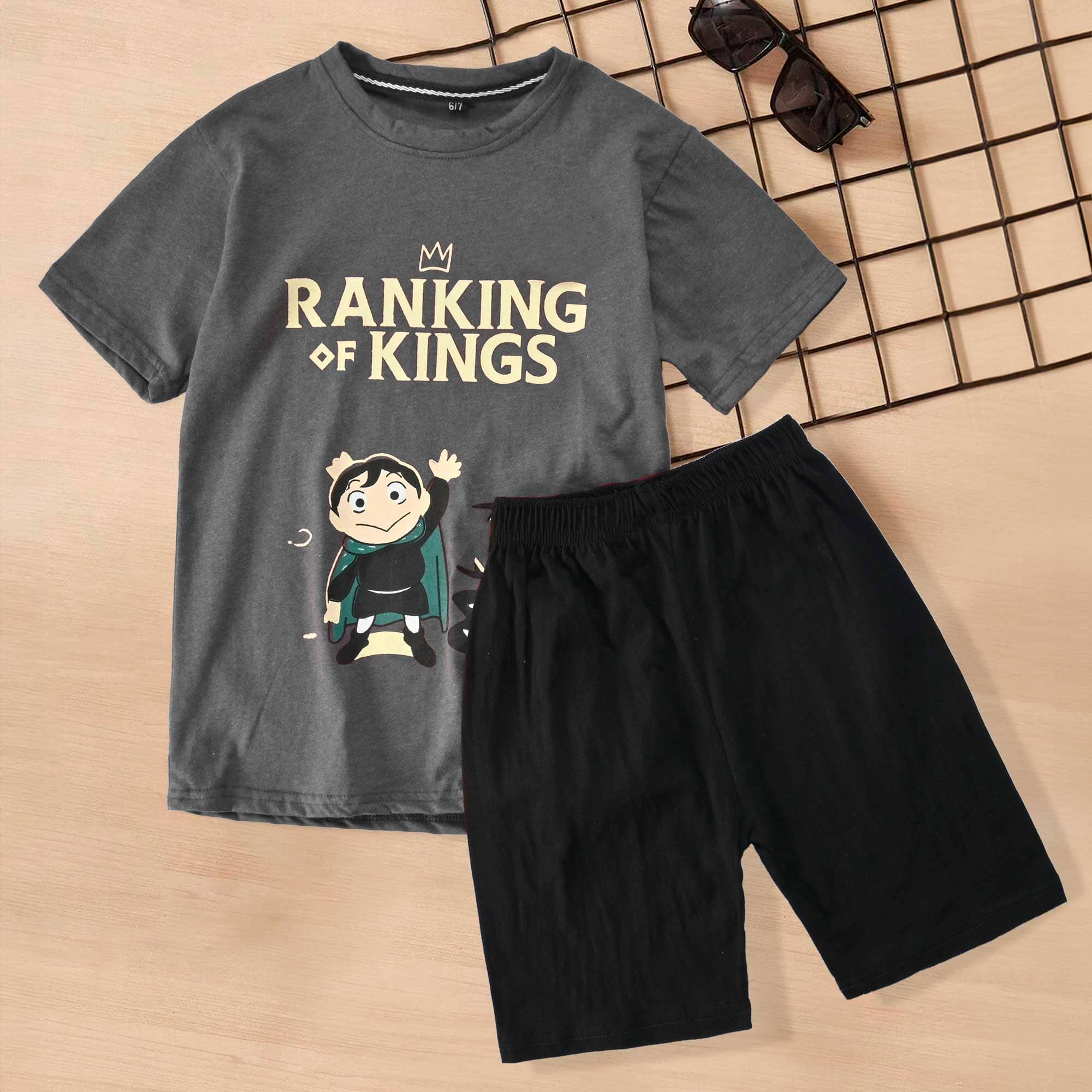 Kid's Ranking Of Kings Printed Twin Set Boy's Twin Set HMG Charcoal & Black 2-3 Years 