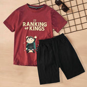 Kid's Ranking Of Kings Printed Twin Set Boy's Twin Set HMG Maroon & Black 2-3 Years 