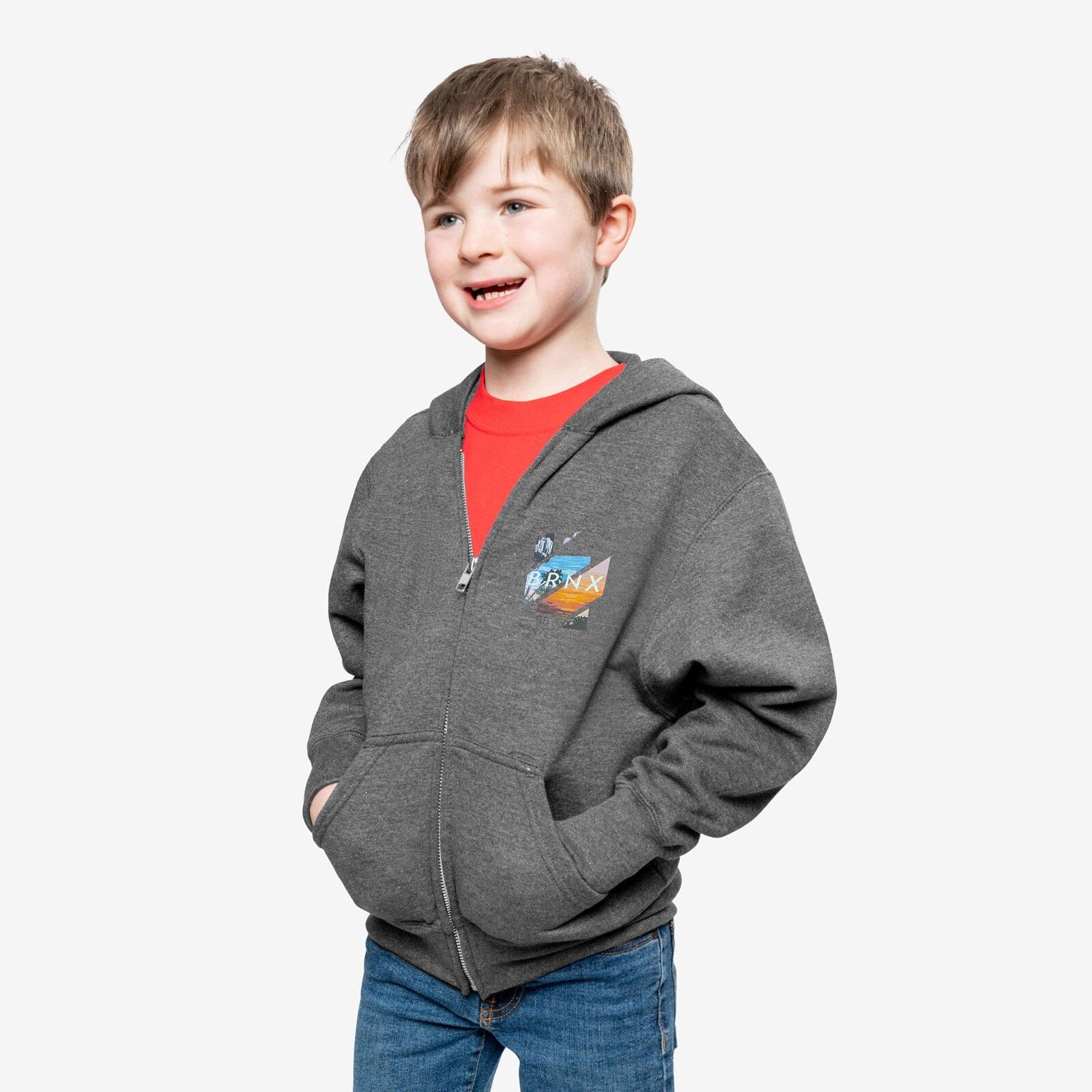 Independent Kid's Brnx Printed Zipper Fleece Hoodie kid's Zipper Hoodie SNR Charcoal XS(4-5 Years) 
