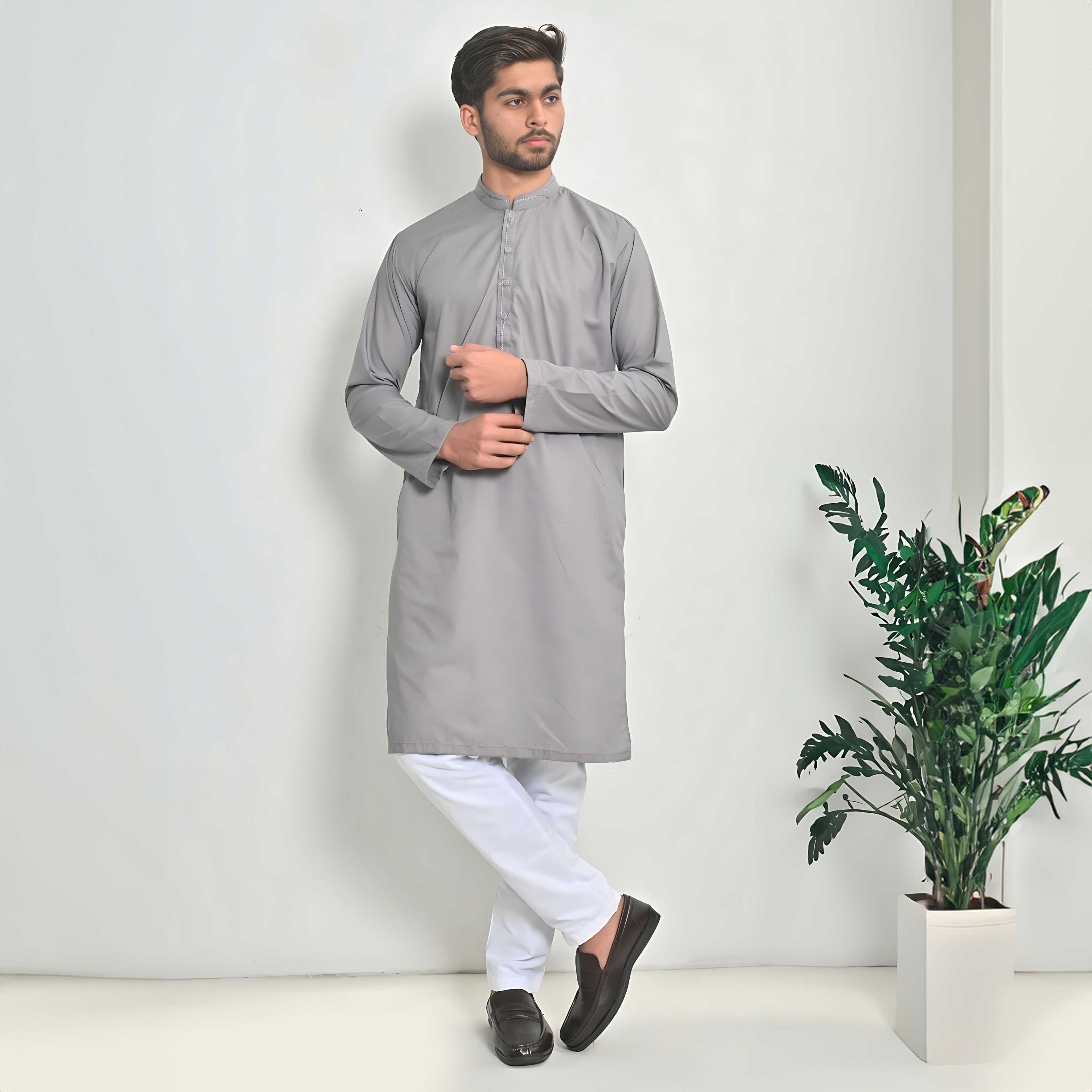 Hud Hud Men's Lokeren Mandarin Collar Stitched Kurta Men's Kurta MHJ Grey S 