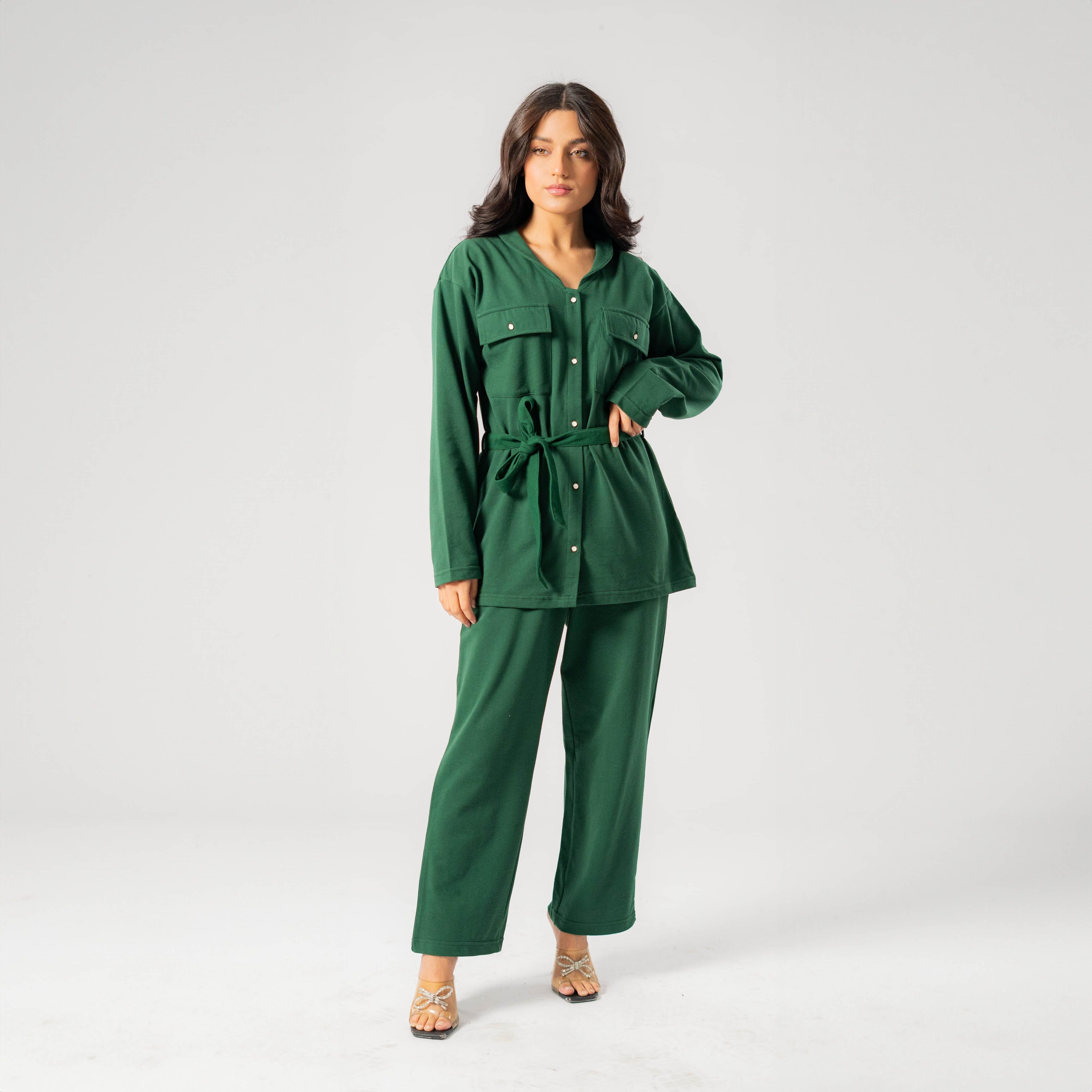 East West Women's Knitted Co-Ord Set Women's Co Ord Set East West Bottle Green S 