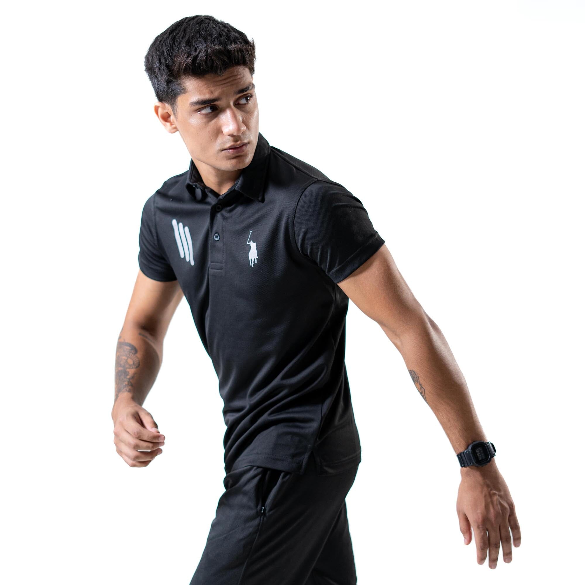 Polo Republica Men's Pony Stripes Printed Activewear Polo Shirt Men's Polo Shirt Polo Republica Black 2XL 