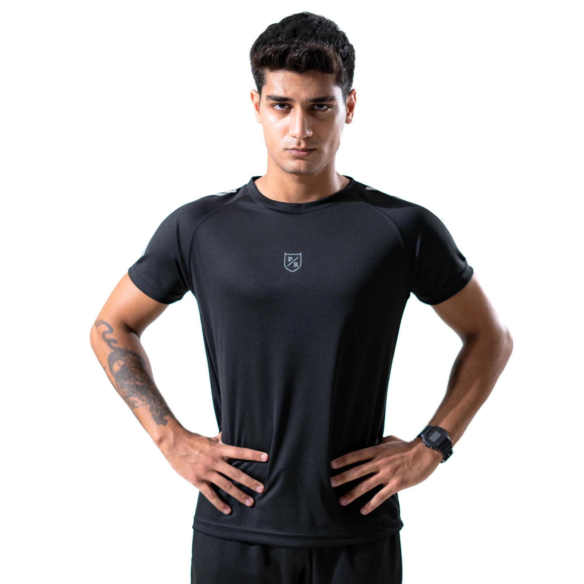 Polo Republica Men's PR & Shoulder Stripes Printed Activewear Tee Shirt Men's Tee Shirt Polo Republica Black S 