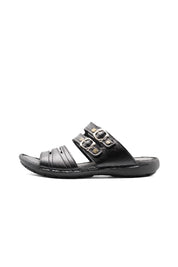 Men's Buckle Straps Leather Slippers