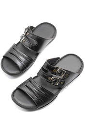 Men's Buckle Straps Leather Slippers