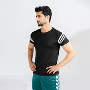 Polo Athletica Men's Shoulder Stripes Activewear Tee Shirt Men's Tee Shirt Polo Republica Black S 