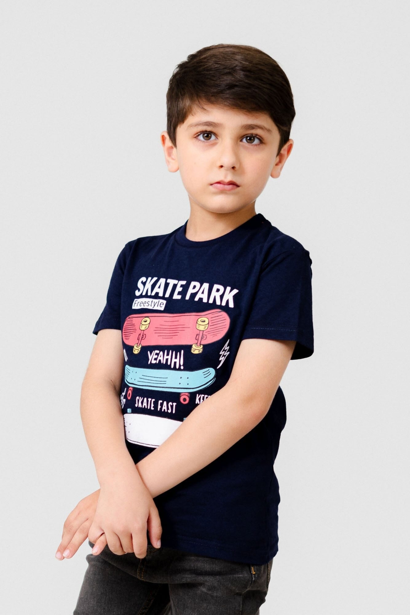 Kid's Lefties Skate Park Printed Short Sleeve Tee Shirt Boy's Tee Shirt HAS Apparel Navy 2 Years 