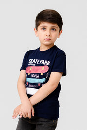 Kid's Lefties Skate Park Printed Short Sleeve Tee Shirt Boy's Tee Shirt HAS Apparel Navy 2 Years 