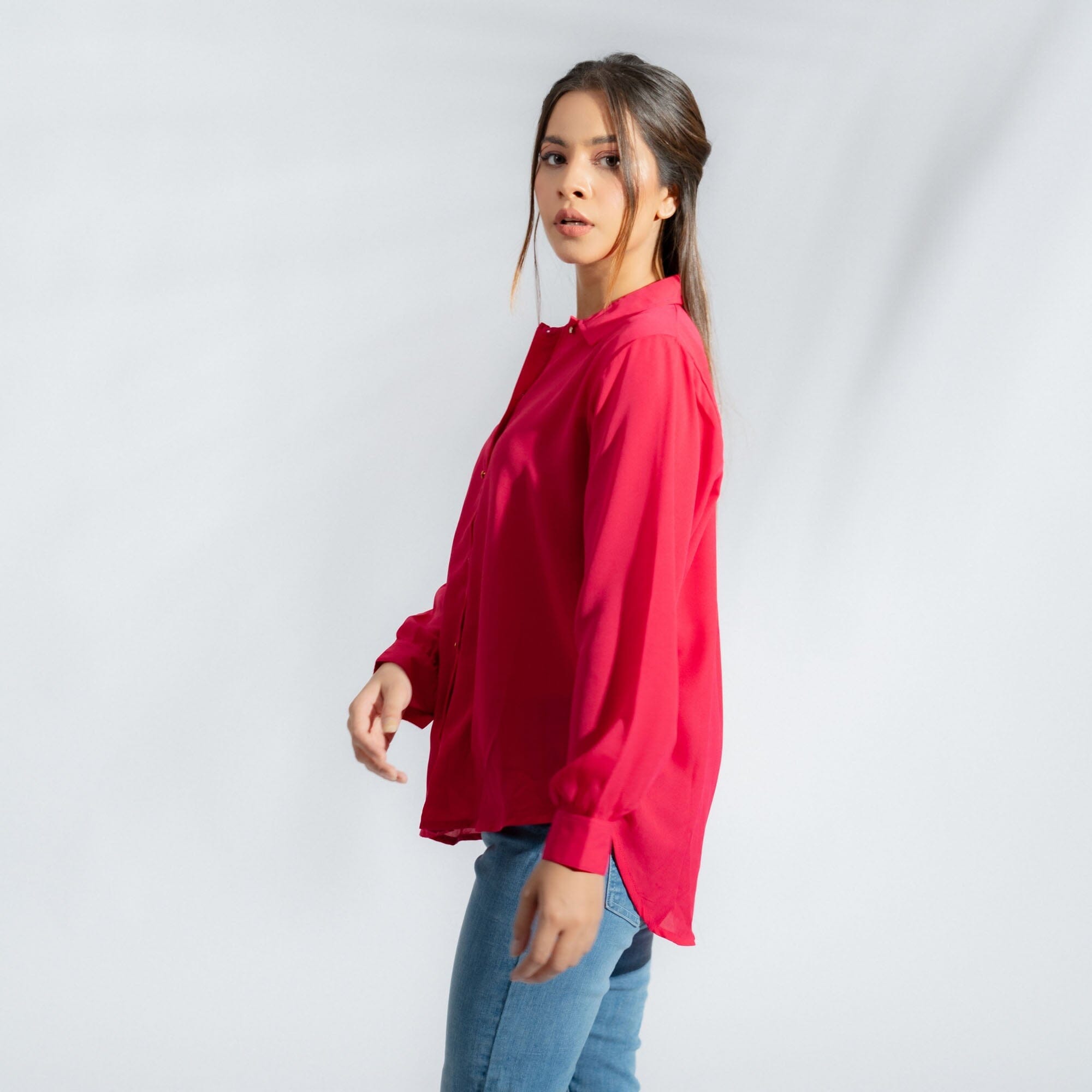 East West By Polo Republica Women's Button Down Shirt Women's Casual Top East West Hot Pink XS 