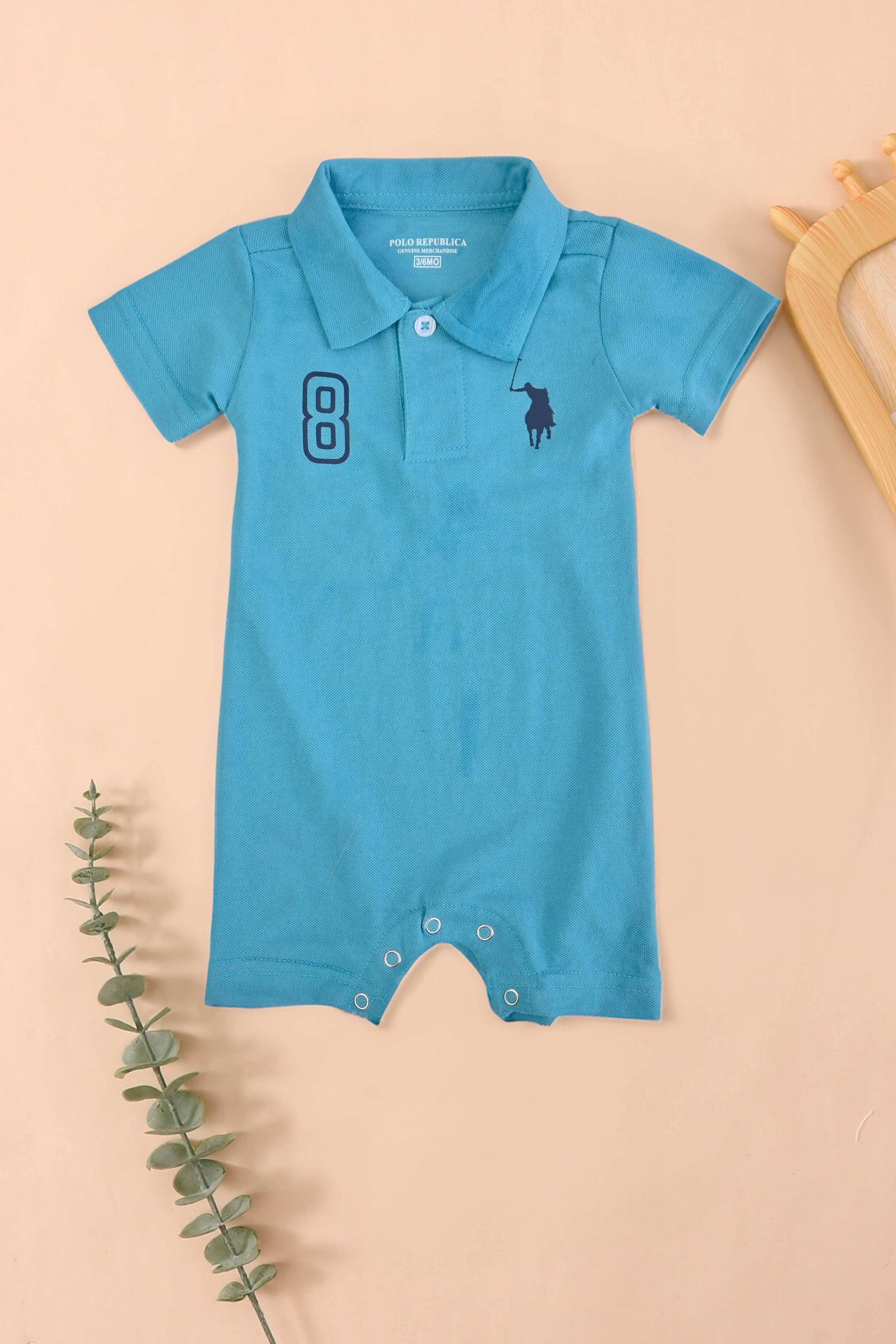 Polo Republica Signature Pony & 8 Printed Short Sleeve Baby Romper Romper Polo Republica 