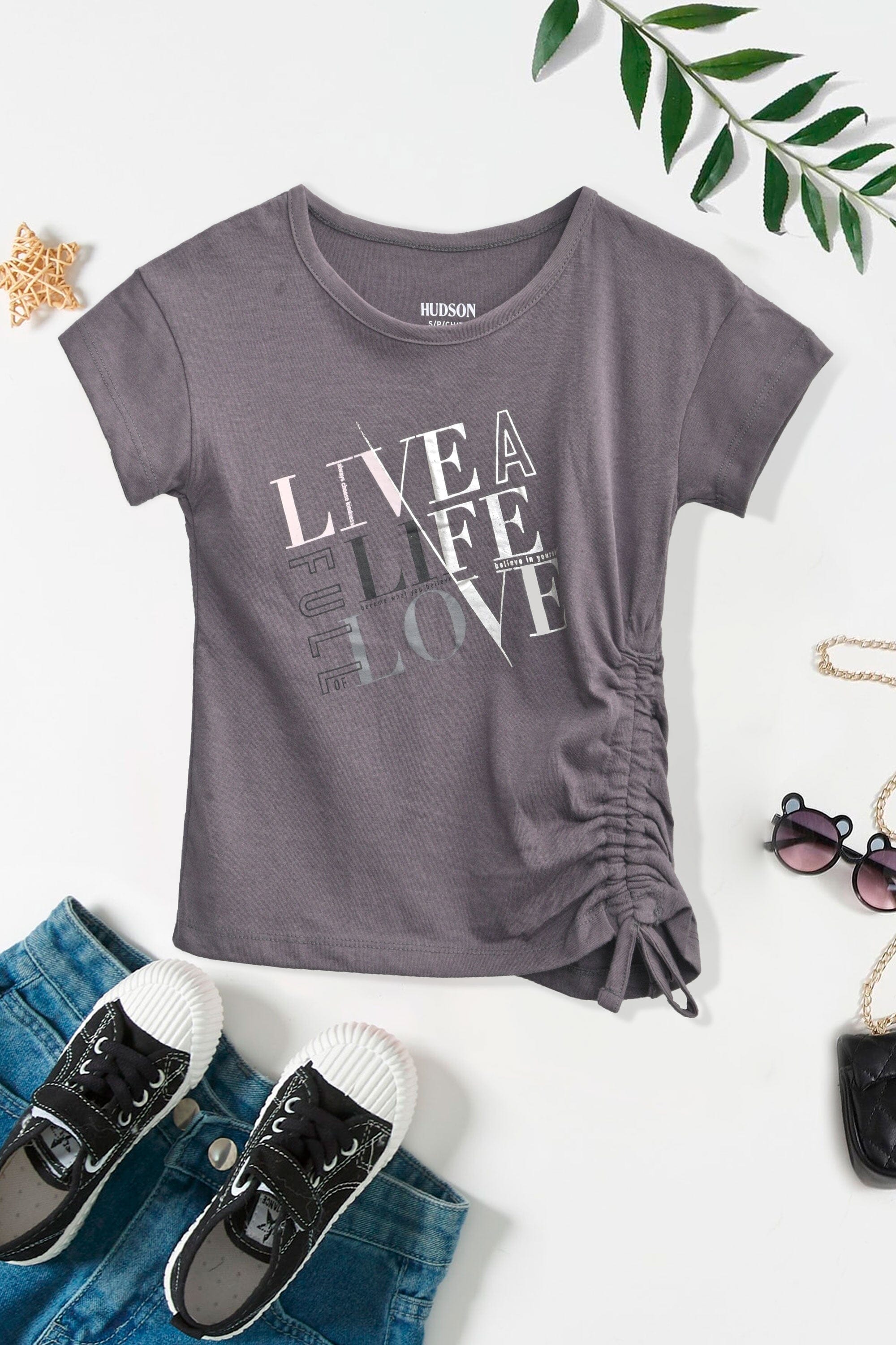 Hudson Girl's Live A Life Full Of Love Printed Minor Fault Tee Shirt Girl's Tee Shirt HAS Apparel 