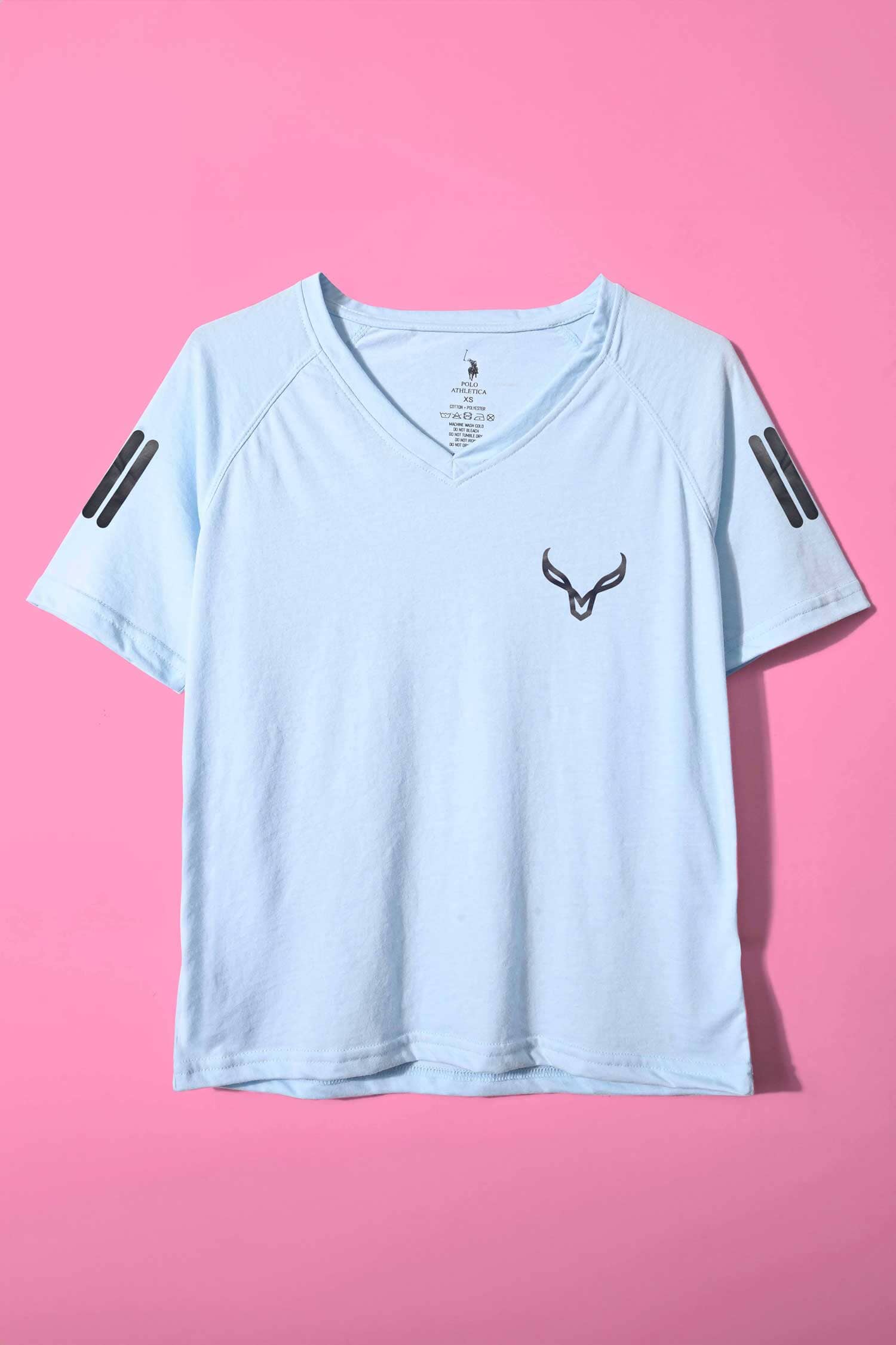 Polo Athletica Women's V-Neck Logo & Stripes Printed Short Sleeve Tee Shirt Women's Tee Shirt Polo Republica 