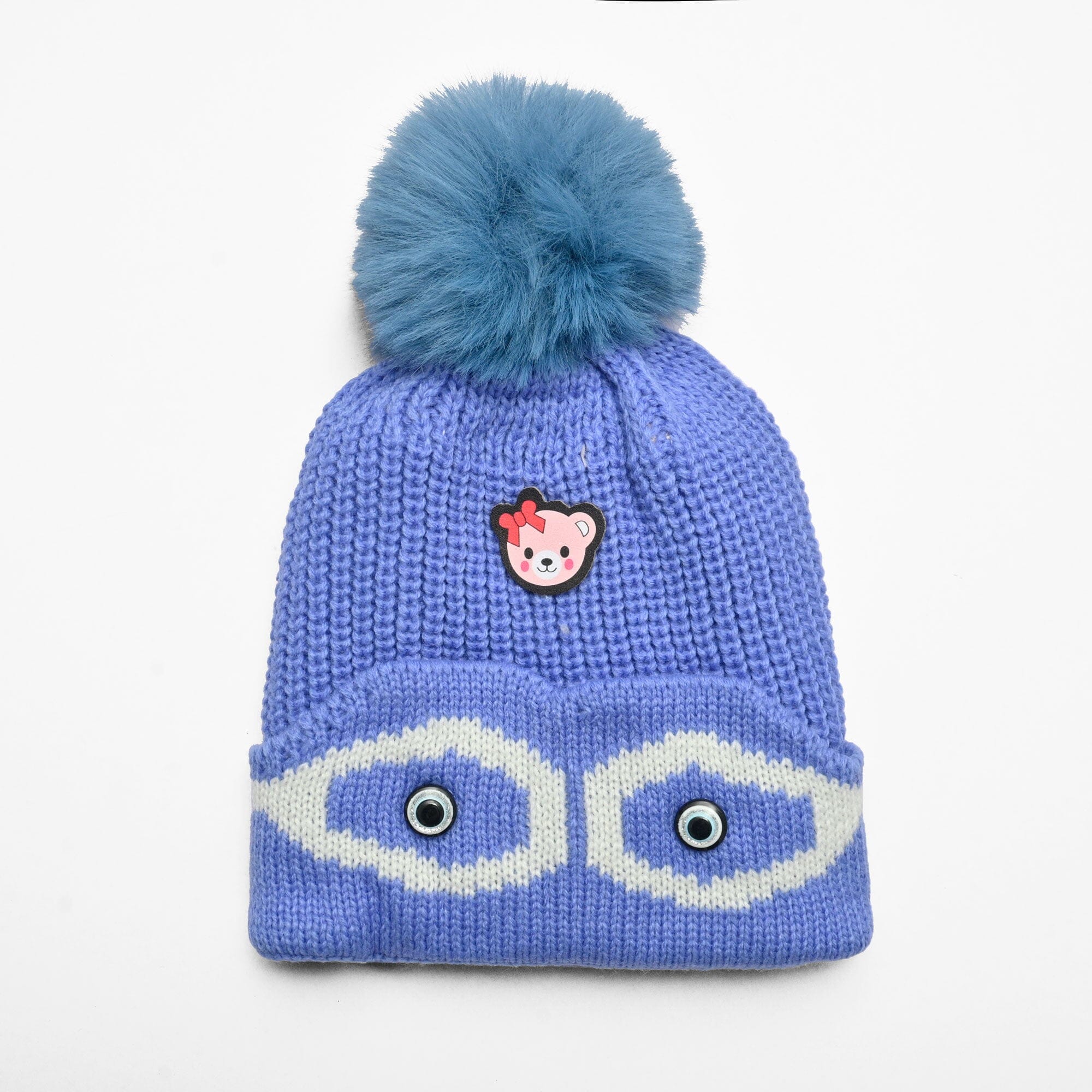 Kid's Pom Pom Fur Beanie Cap Cap SRL Blue 
