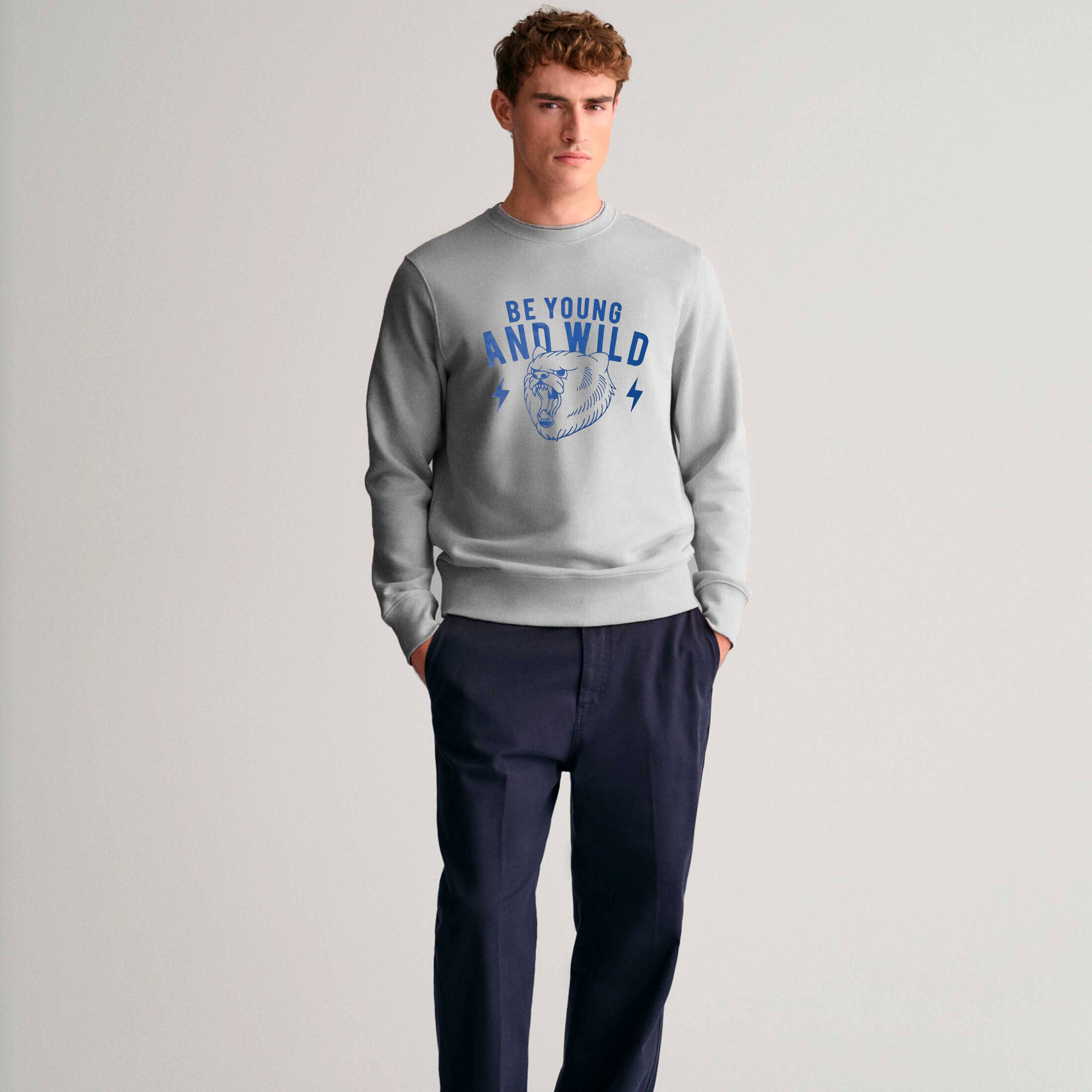 Polo Republica Men's Be Young & Wild Printed Fleece Sweat Shirt Men's Sweat Shirt Polo Republica Stealth Grey S 