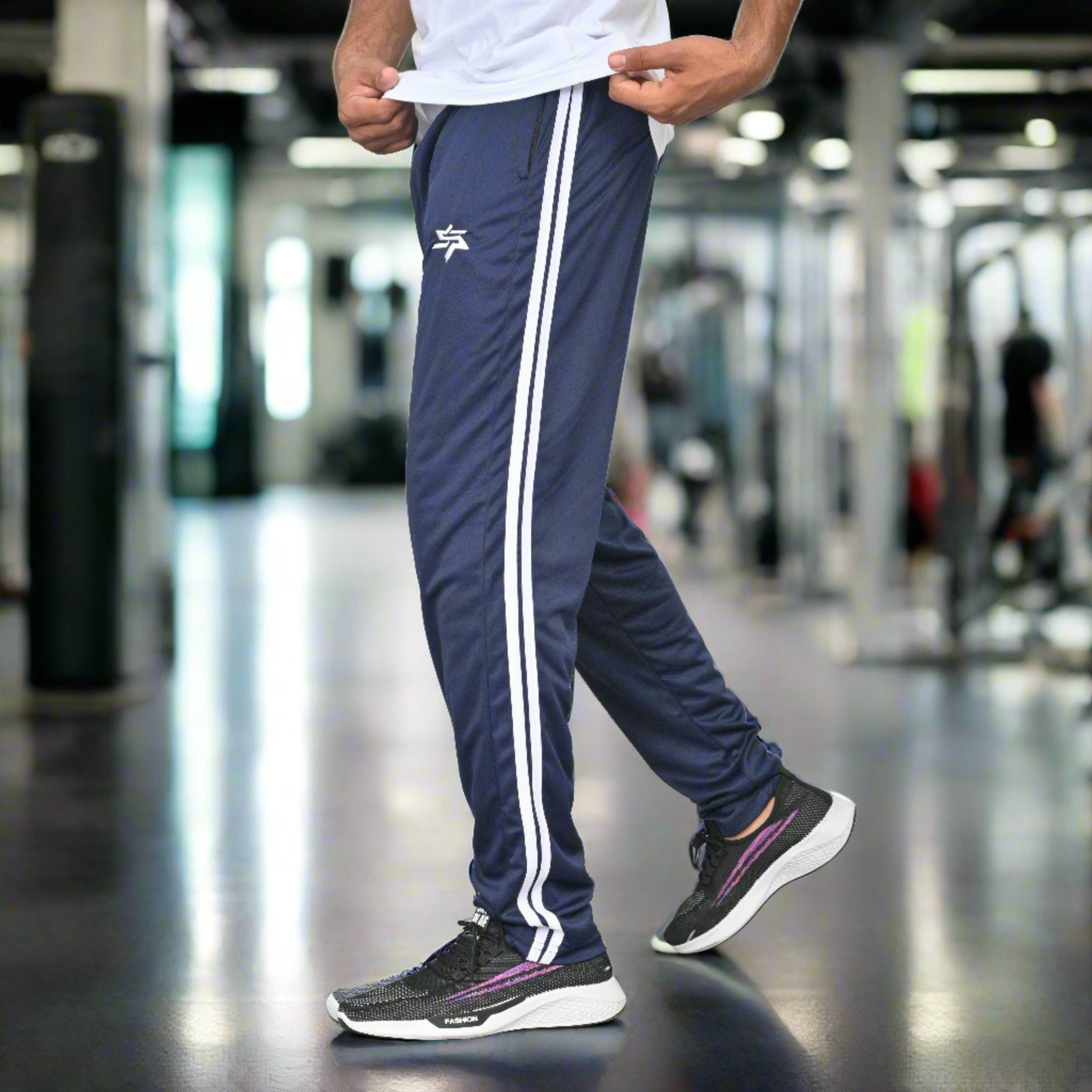 Men's Logo Embroidered & Double Side Panels Style Activewear Trousers Men's Trousers IBT Navy S 