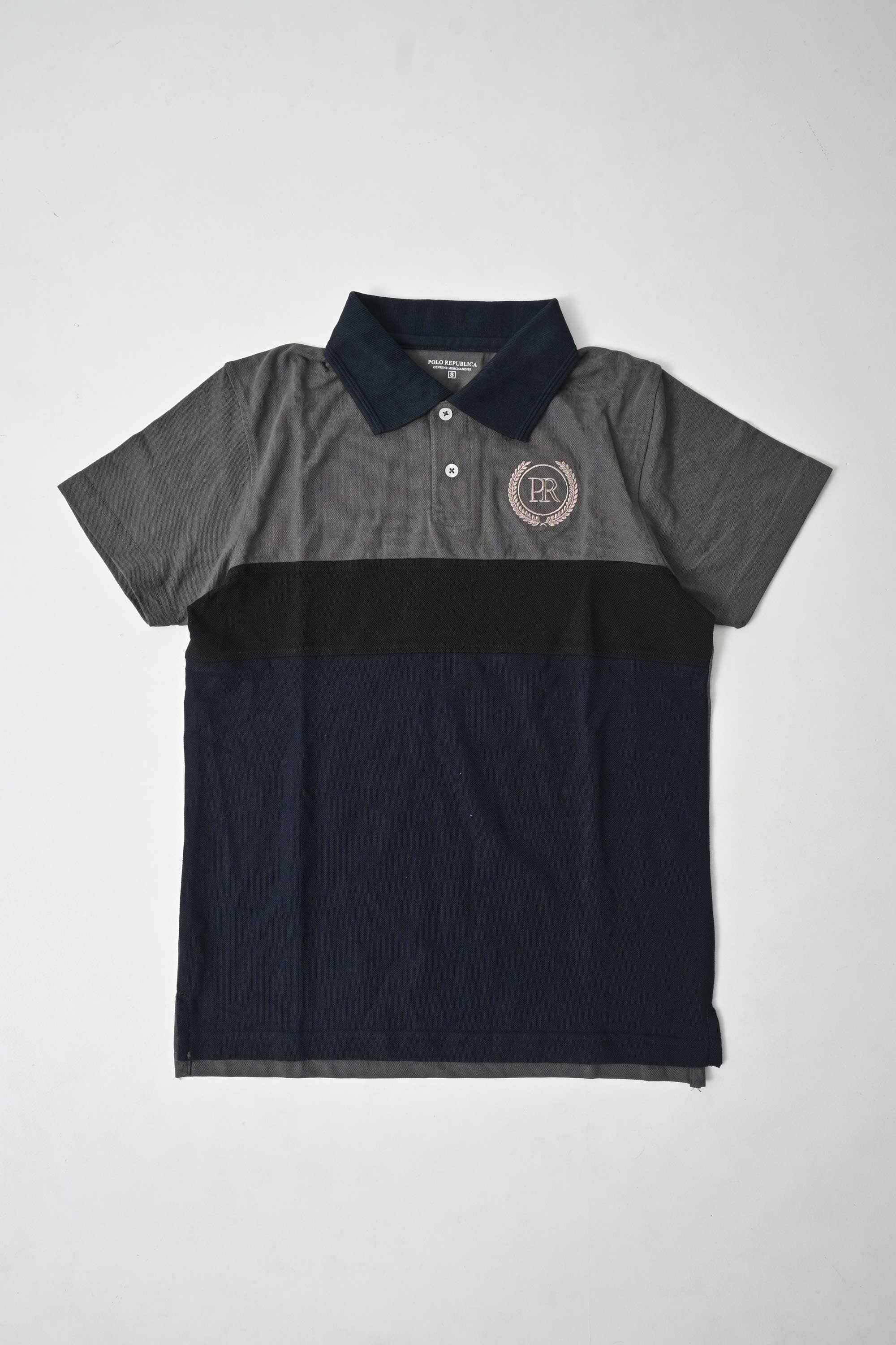 Polo Republica Men's PR Contrast Panel Short Sleeves Polo Shirt Men's Polo Shirt Polo Republica Graphite & Navy XS 
