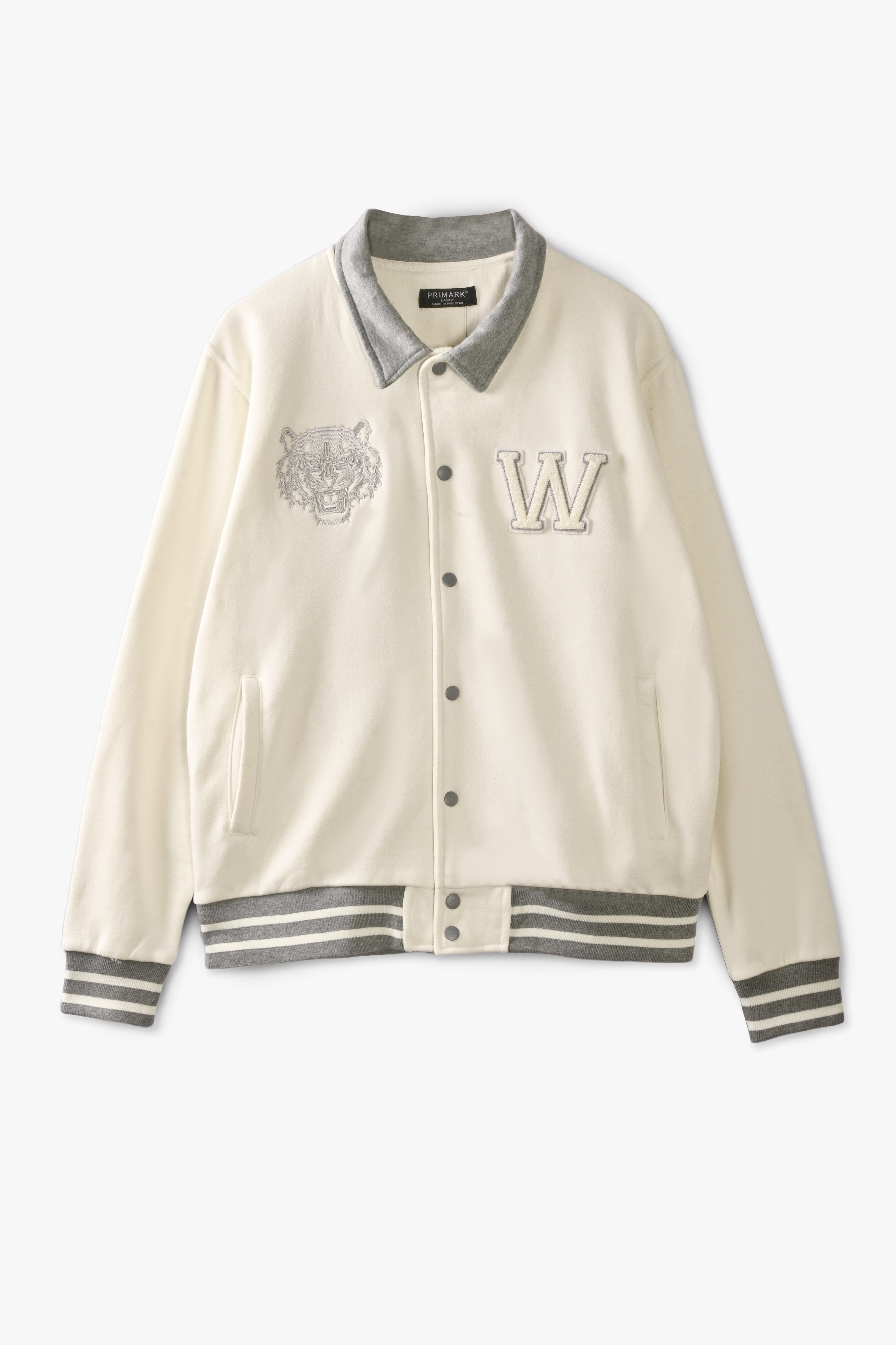 Primark Unisex Tiger Embroidered Reflective Stripes Baseball Varsity Fleece Jacket Men's Jacket HAS Apparel 