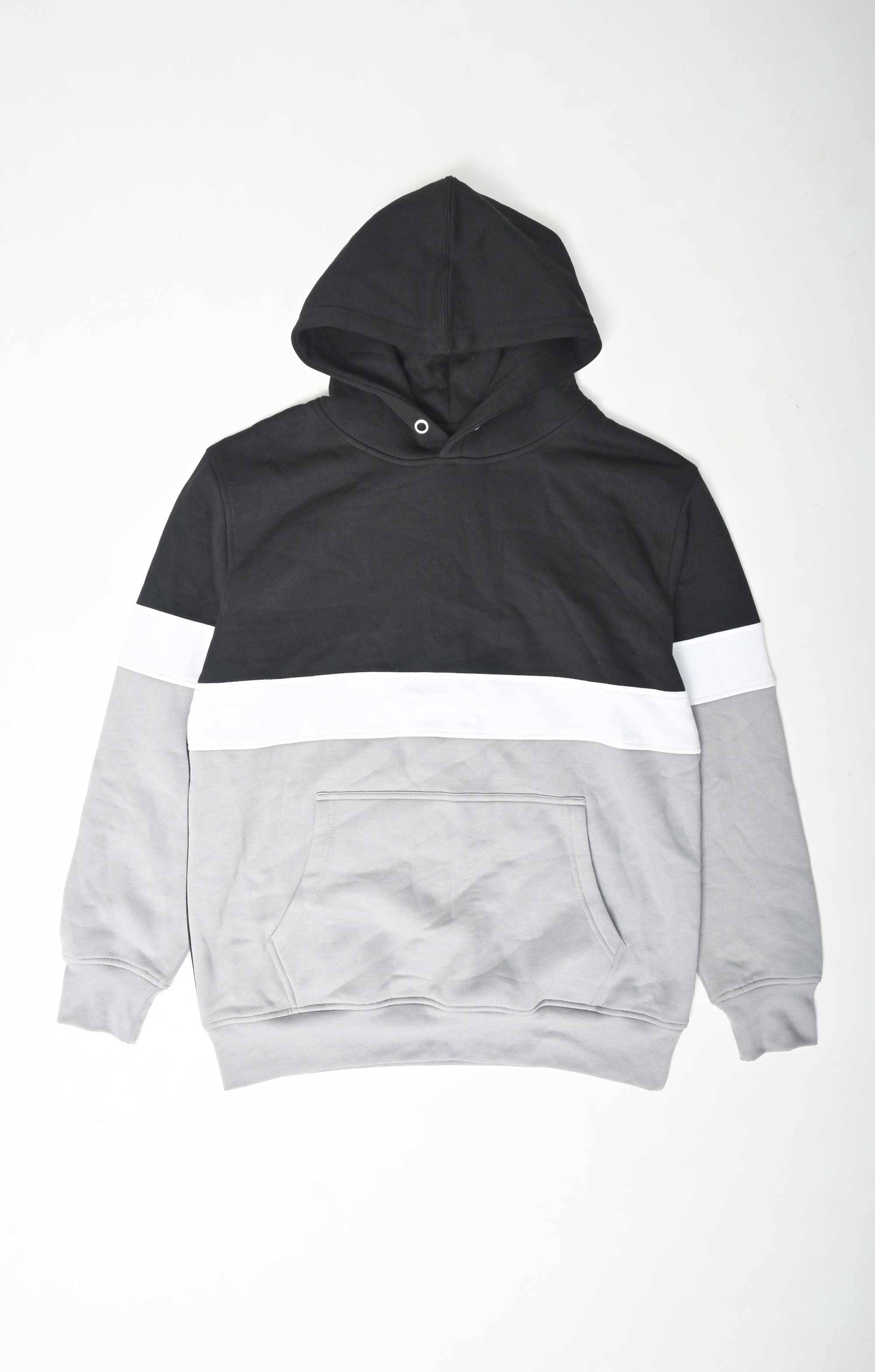 Men's Contrast Panel Design Fleece Pullover Hoodie Men's Pullover Hoodie Ibrahim Traders ( SALE BASIS ) Black & Grey L 