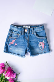 Bluezoo Girl's Unicorn Embroidered Distressed Denim Shorts Girl's Shorts HAS Apparel 