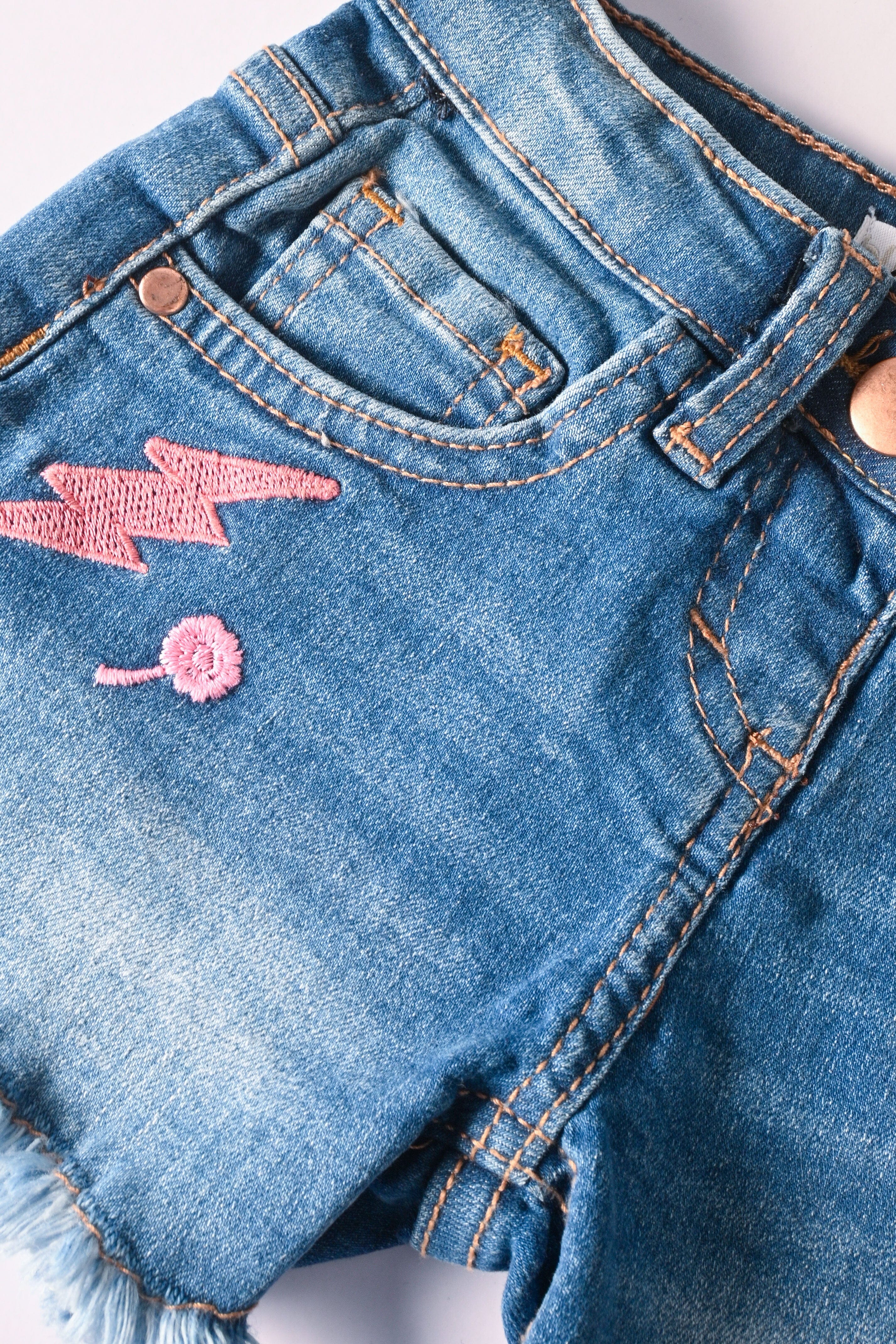 Bluezoo Girl's Unicorn Embroidered Distressed Denim Shorts Girl's Shorts HAS Apparel 